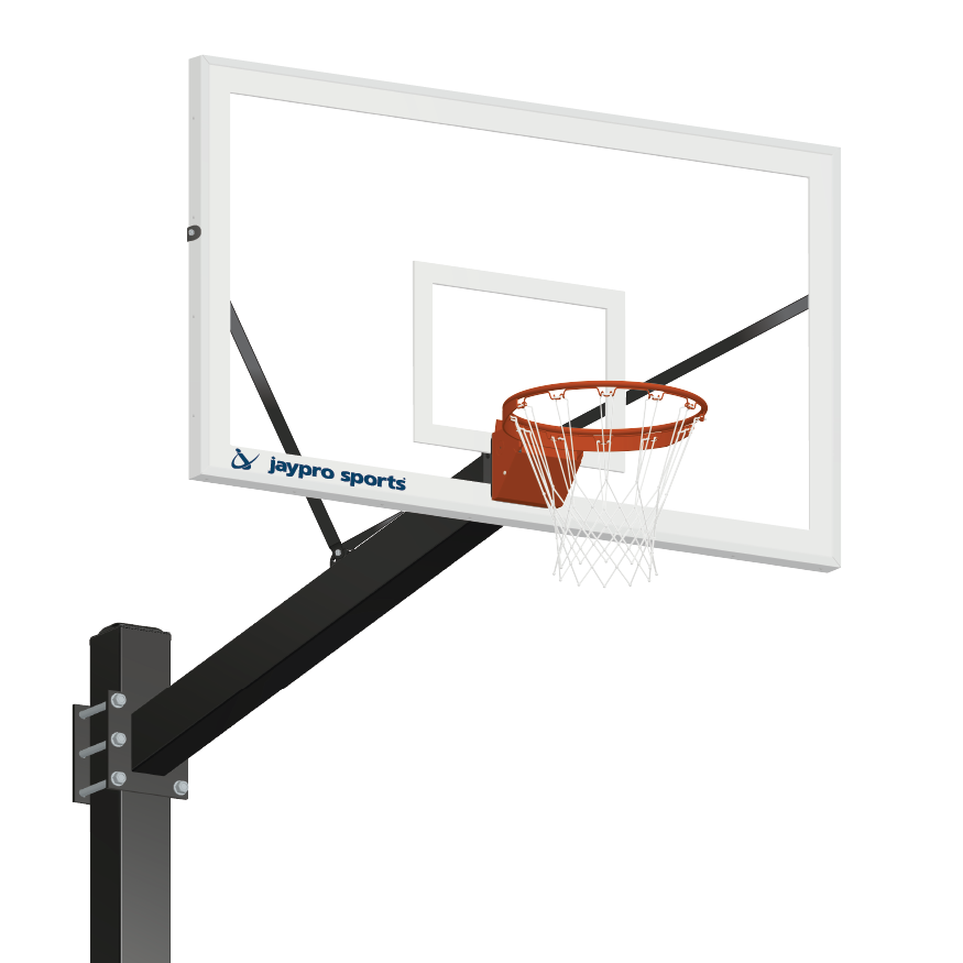 Basketball System - Titan   (Powder Coated) Black (6 in. x 6 in. Pole with 6 ft. Offset) - 72 in. Glass Backboard - Flex Rim Goal (Surface Mount)