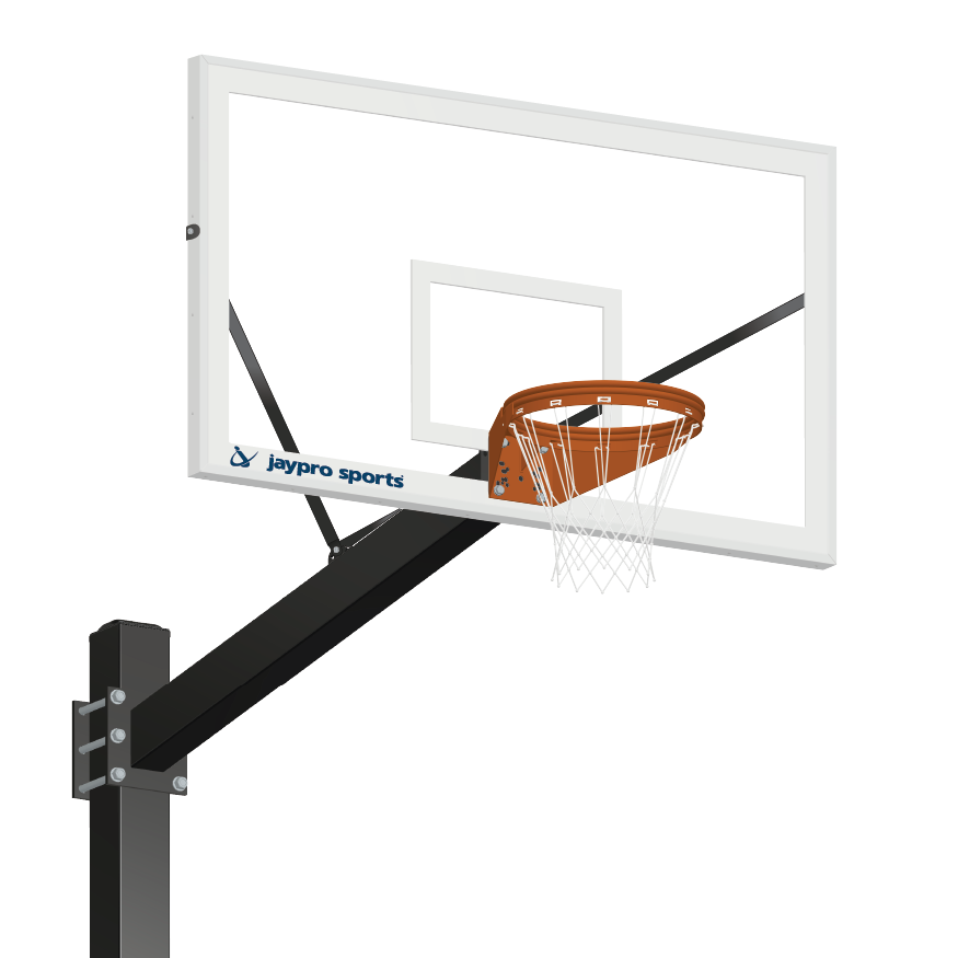 Basketball System - Titan   (Powder Coated) Black (6 in. x 6 in. Pole with 6 ft. Offset) - 72 in. Glass Backboard - Playground  Breakaway Goal  (Surface Mount)