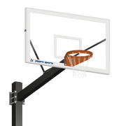 Basketball System - Titan   (Powder Coated) Black (6 in. x 6 in. Pole with 6 ft. Offset) - 72 in. Glass Backboard - Playground Goal  (Surface Mount)