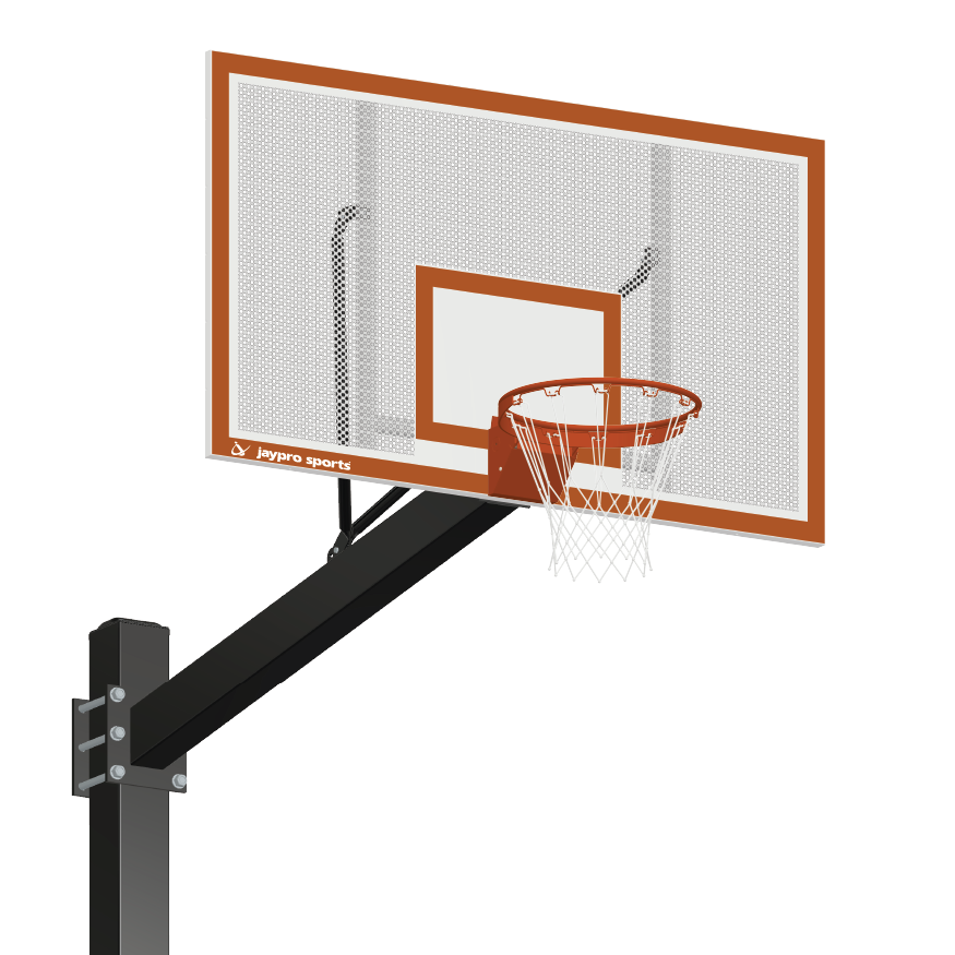 Basketball System - Titan   (Powder Coated) Black (6 in. x 6 in. Pole with 6 ft. Offset) - 72 in. Perforated Steel Backboard - Flex Rim Goal