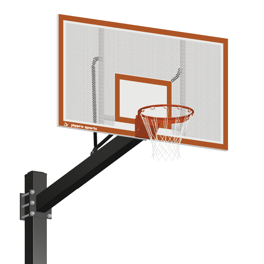 Basketball System - Titan   (Powder Coated) Black (6 in. x 6 in. Pole with 4 ft. Offset) - 72 in. Perforated Steel Backboard - Flex Rim Goal (Surface Mount)