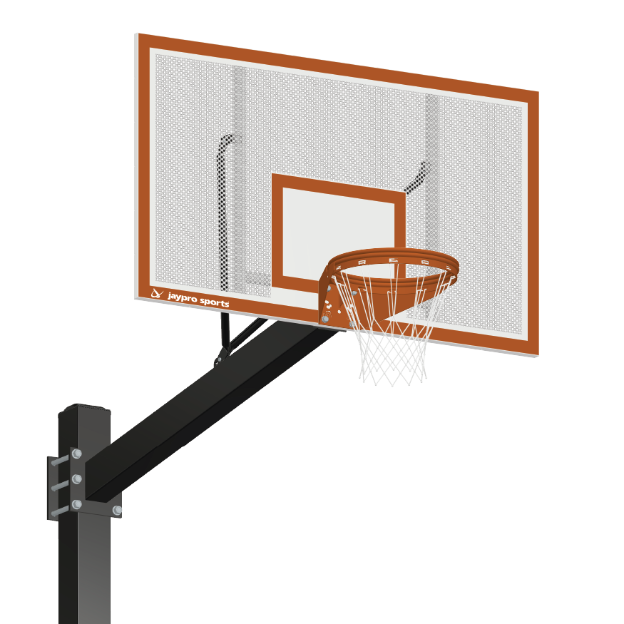 Basketball System - Titan   (Powder Coated) Black (6 in. x 6 in. Pole with 6 ft. Offset) - 72 in. Perforated Steel Backboard - Playground Goal (Surface Mount)