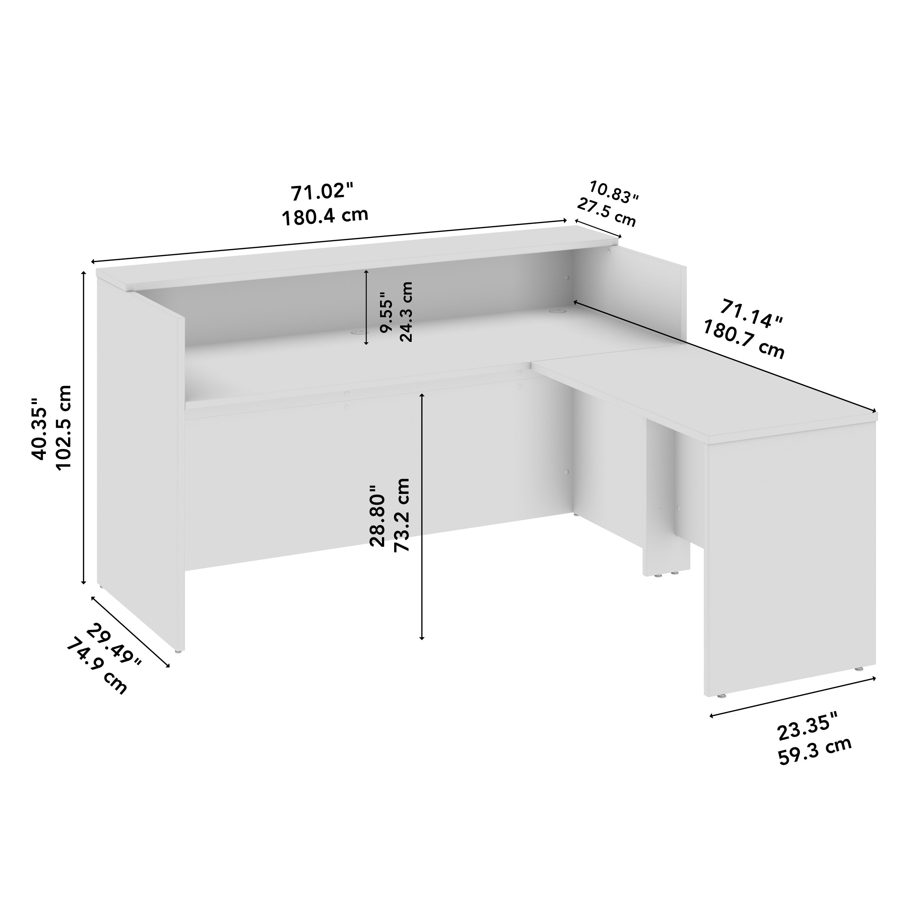 Bush Business Furniture Arrive 72W x 72D L Shaped Reception Desk with Shelf in Natural Elm - 71.02" Width x 71.14" Depth x 40.35" Height
