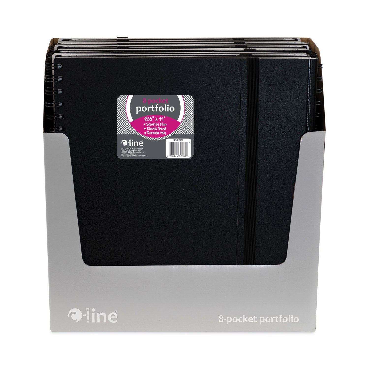 Eight-Pocket Portfolio With Security Flap, Polypropylene, 8.5 X 11, Black/white