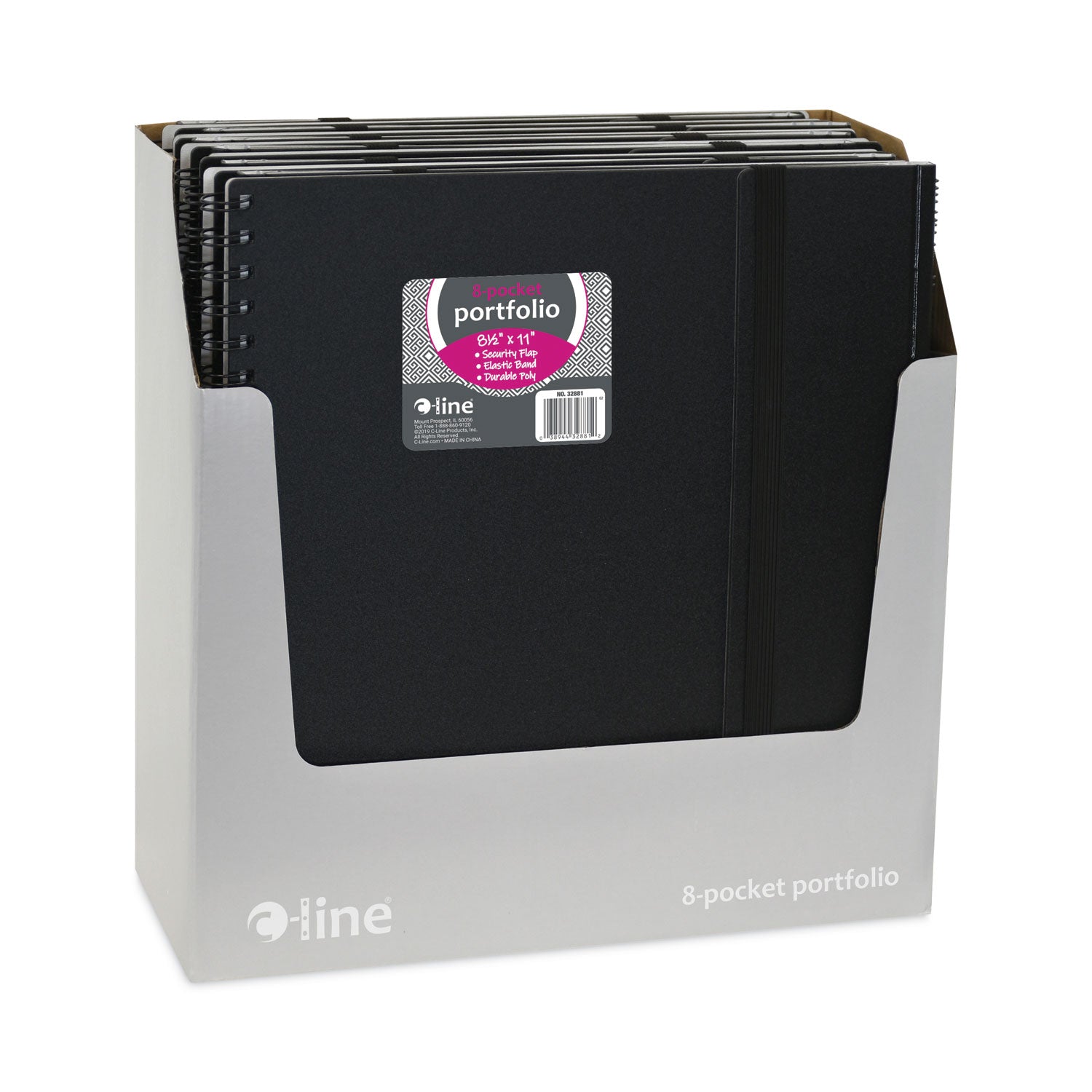 Eight-Pocket Portfolio With Security Flap, Polypropylene, 8.5 X 11, Black/white