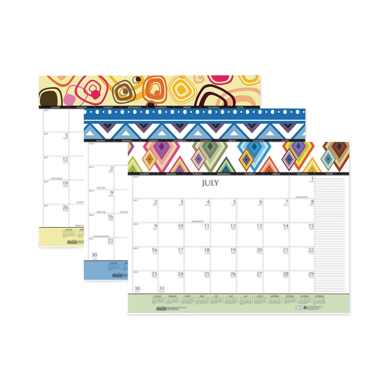 Julian Dates - Monthly - 12 Month - January 2026 to December 2026 - 22" x 17" Sheet Size - Desk Pad, Desk - Multicolor - Geometric Design, Planing Calendar, Printed, Reinforced Corner - 1 Each