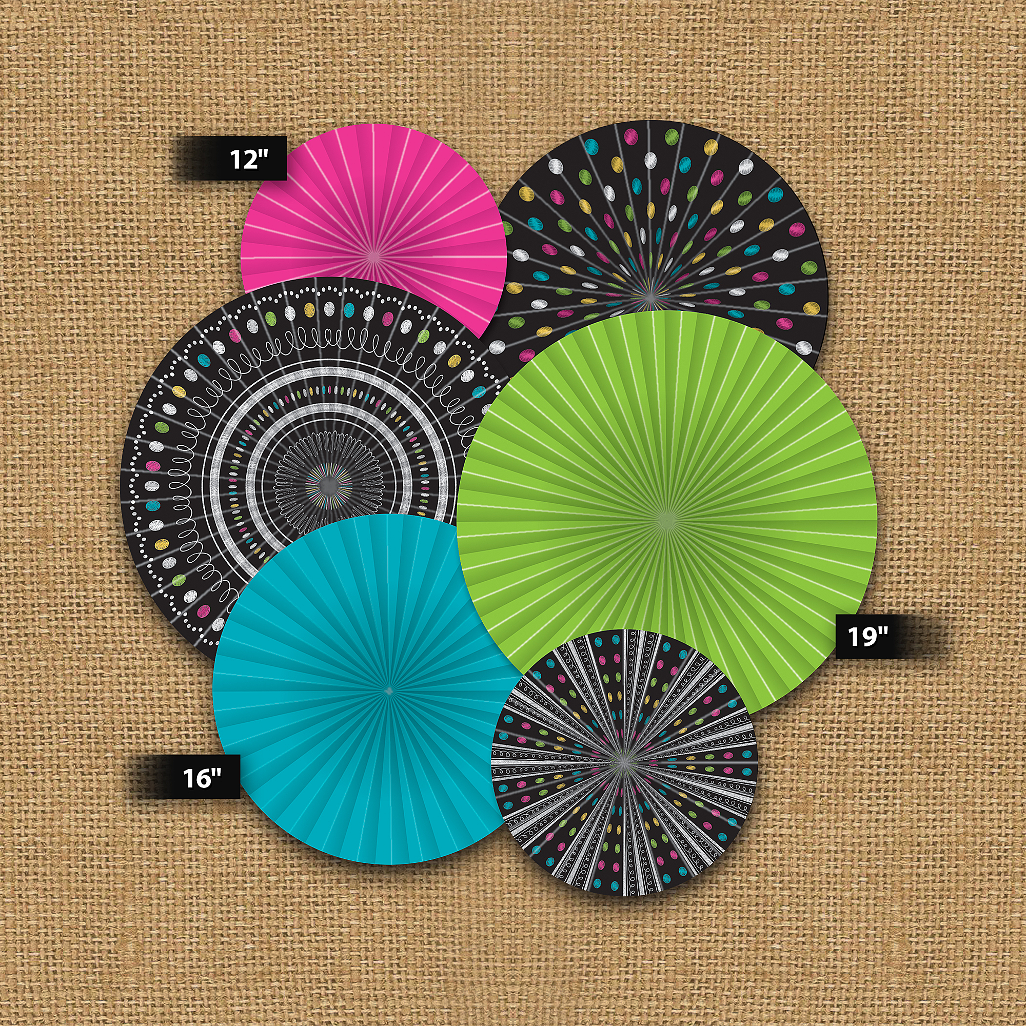 Chalkboard Brights Hanging Paper Fans