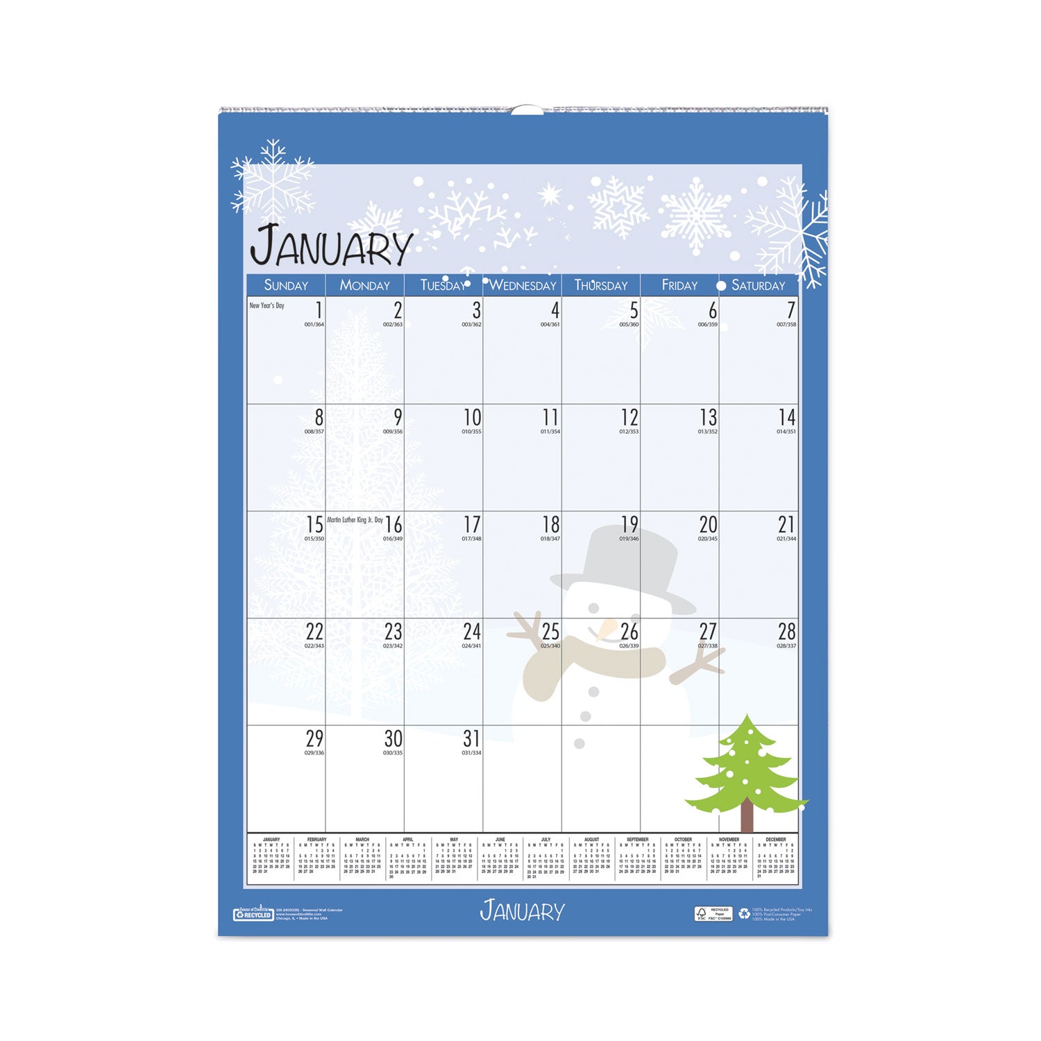 Julian Dates - Monthly - 12 Month - January 2026 to December 2026 - 1 Month Single Page Layout - Wire Bound - 12" Height x 16.5" Width - Recyclable, Holiday Listing, Reference Calendar - 1 Each