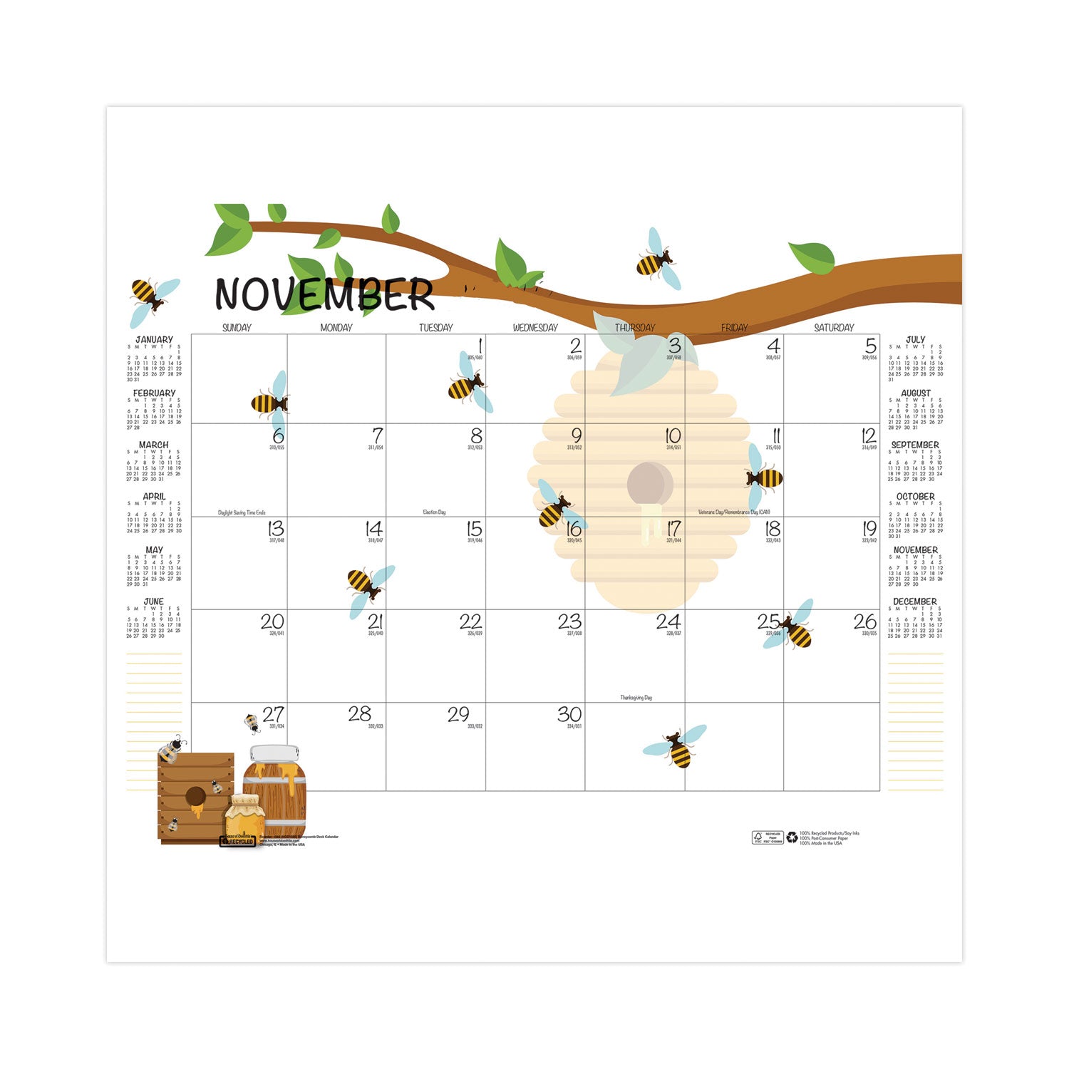 Academic - Julian Dates - Monthly - 12 Month - August 2025 to July 2026 - 22" x 17" Sheet Size - Multicolor/White Sheet - 2.38" x 2.50" Block - Glue Top - Desk Pad - Yellow - Paper - Notes Area, Reinforced Corner, Printed, Daily Block - 1 Each