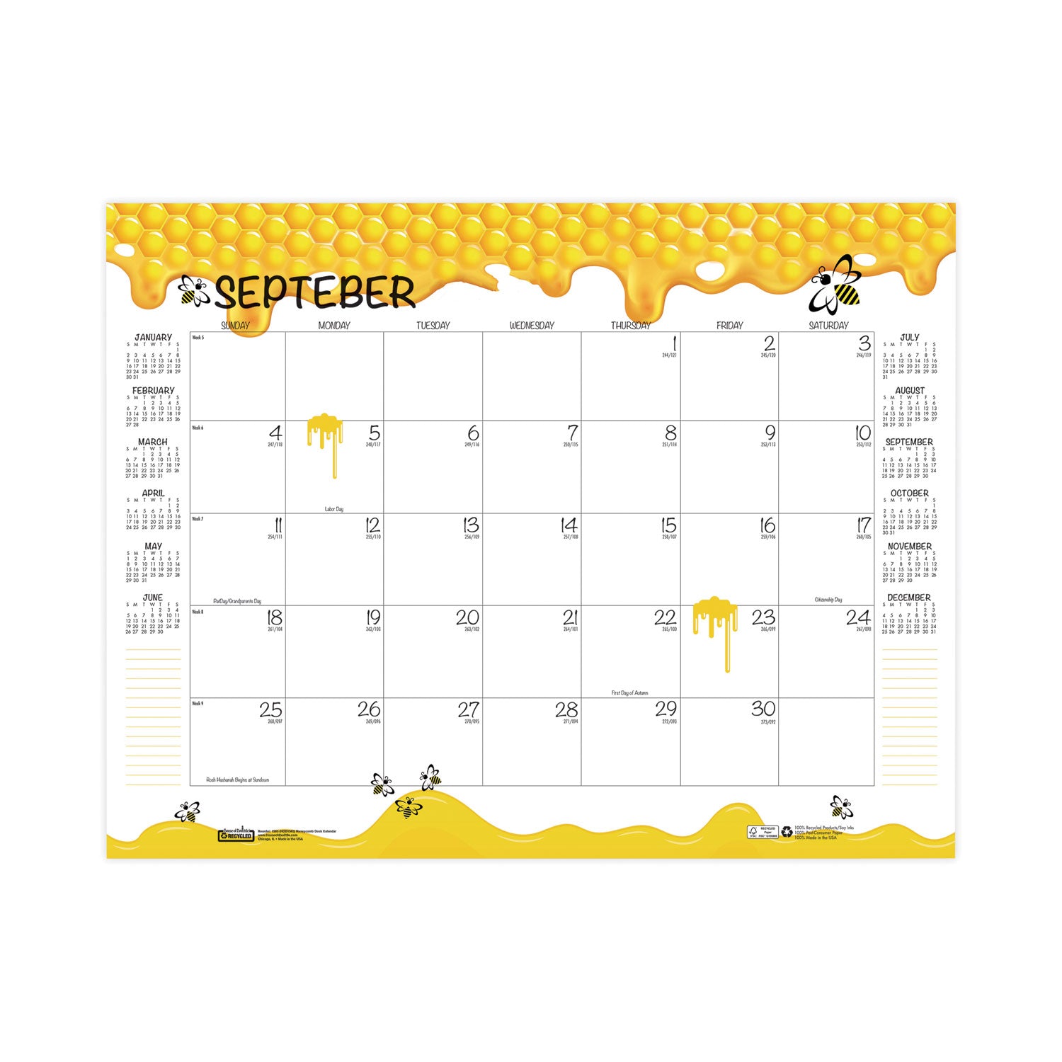 Academic - Julian Dates - Monthly - 12 Month - August 2025 to July 2026 - 22" x 17" Sheet Size - Multicolor/White Sheet - 2.38" x 2.50" Block - Glue Top - Desk Pad - Yellow - Paper - Notes Area, Reinforced Corner, Printed, Daily Block - 1 Each