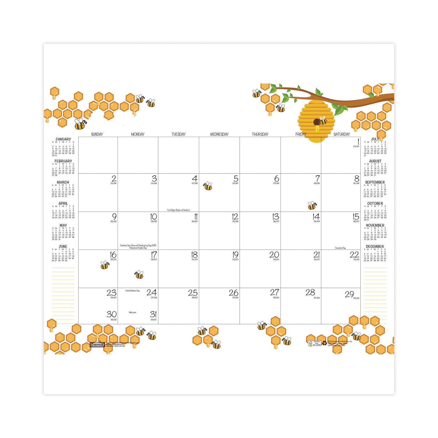 Academic - Julian Dates - Monthly - 12 Month - August 2025 to July 2026 - 22" x 17" Sheet Size - Multicolor/White Sheet - 2.38" x 2.50" Block - Glue Top - Desk Pad - Yellow - Paper - Notes Area, Reinforced Corner, Printed, Daily Block - 1 Each