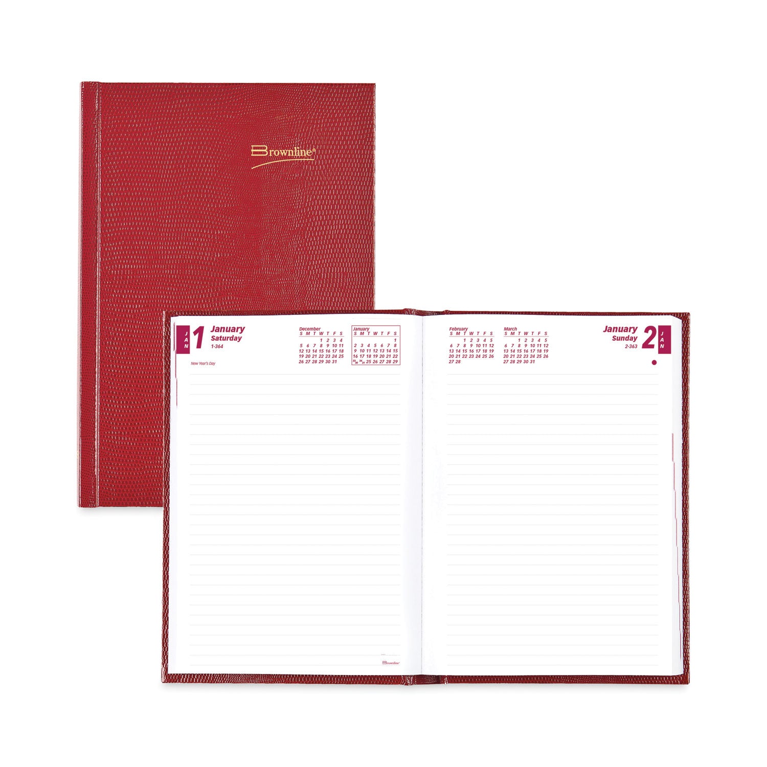 Brownline Daily Planner - Daily - 1 Year - January 2026 to December 2026 - 1 Day Single Page Layout - 5 3/4" x 8 1/4" Sheet Size - Desktop - Red Cover - Notepad - 1 Each