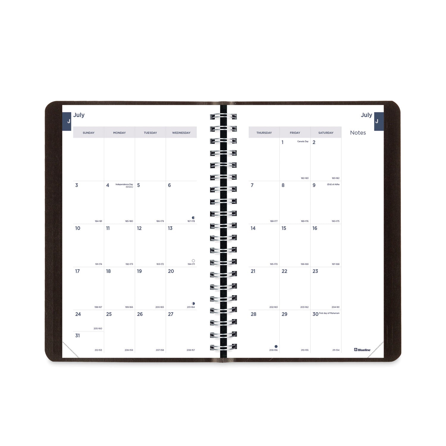 Julian Dates - Weekly - July 2025 to July 2026 - 1 Week Double Page Layout - 5" x 8" Sheet Size - Twin Wire - Black - Soft Cover, Tear-off - 1 Each