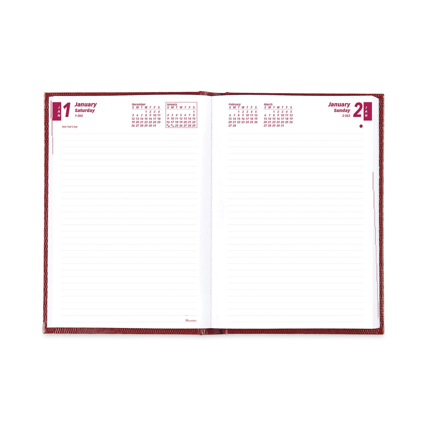 Brownline Daily Planner - Daily - 1 Year - January 2026 to December 2026 - 1 Day Single Page Layout - 5 3/4" x 8 1/4" Sheet Size - Desktop - Red Cover - Notepad - 1 Each