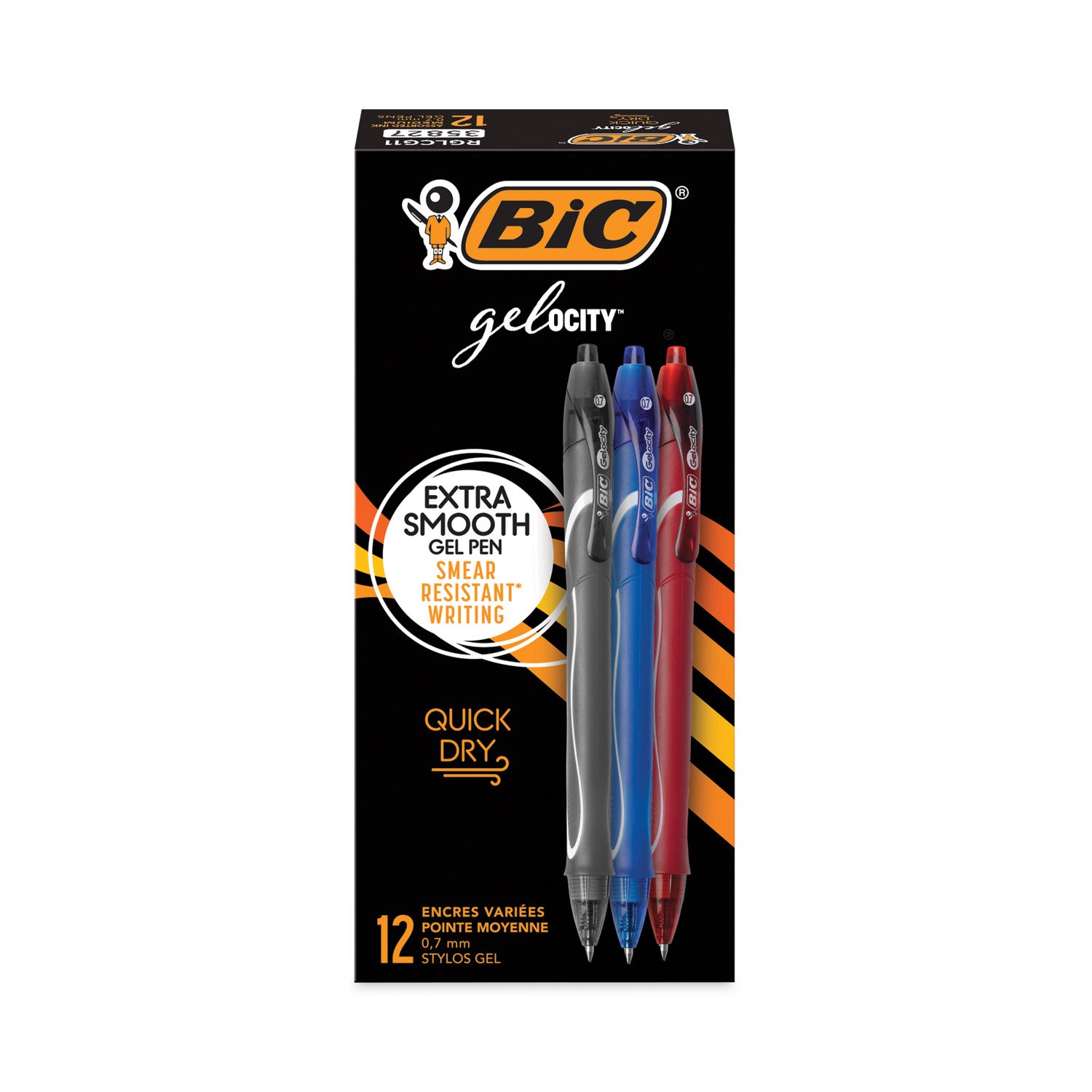 Gel-ocity® Quick Dry Retractable Gel Pens, Assorted Black, Blue and Red, Pack of 12