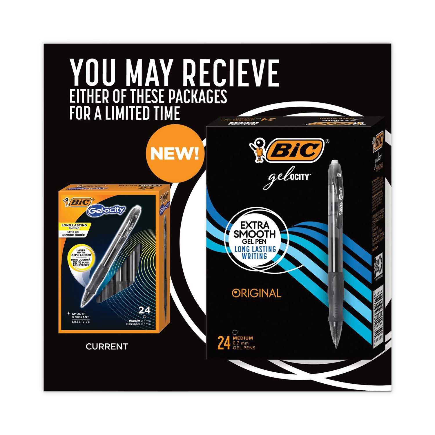 Gel-ocity Gel Pen Value Pack, Retractable, Medium 0.7 mm, Black Ink, Clear/Black Barrel, 24/Pack