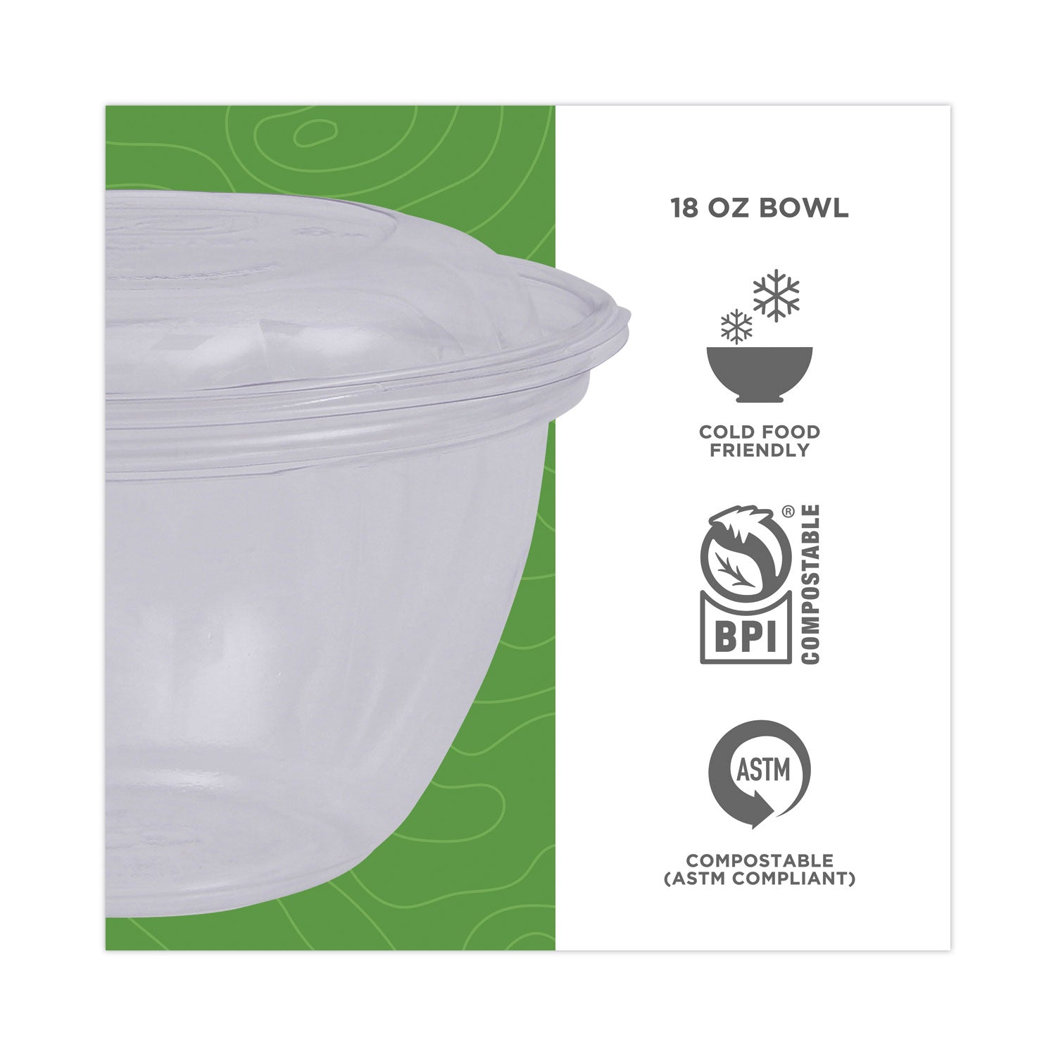 Renewable and Compostable Containers, 18 oz, 5.5" Diameter x 2.3" h, Clear, Plastic, 150/Carton