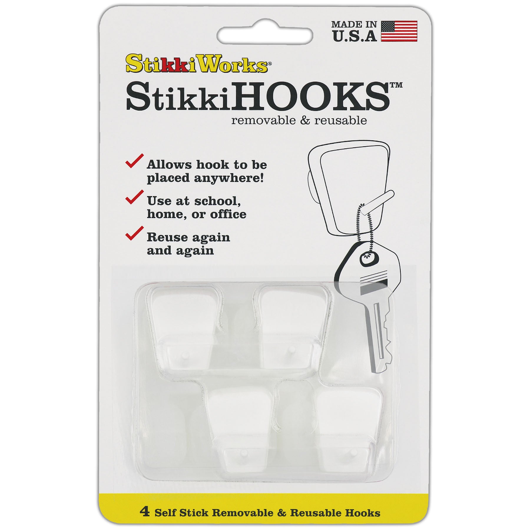 StikkiHOOKS®, White, Pack of 4