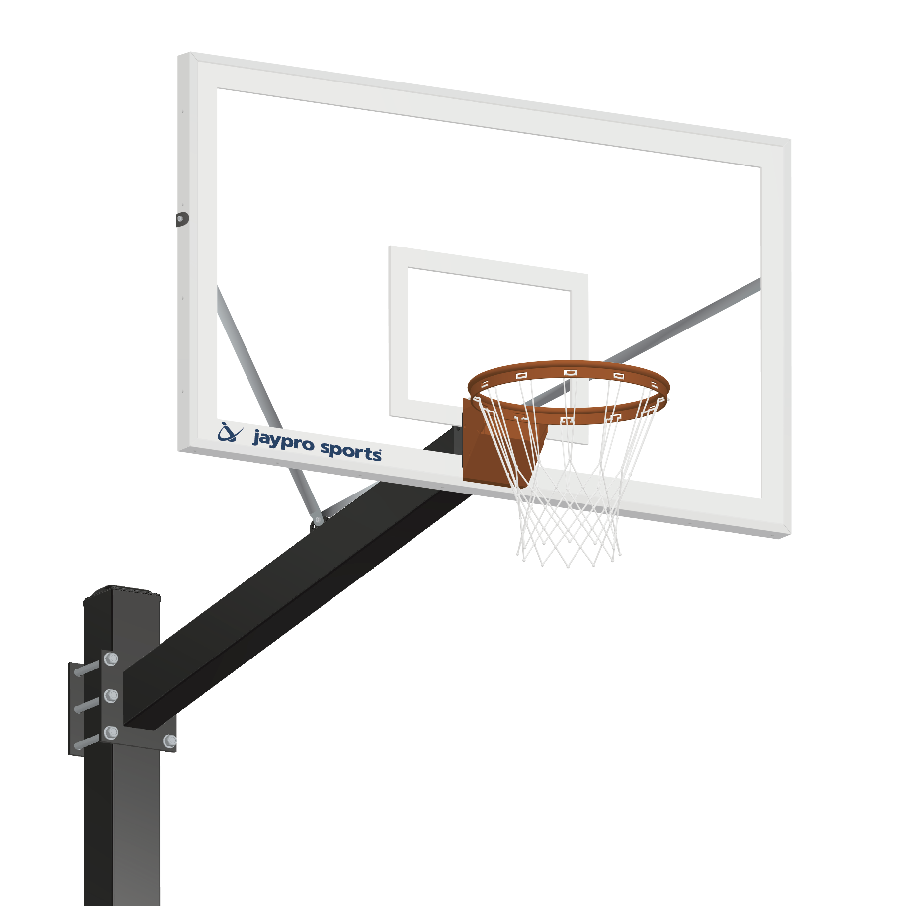 Basketball System - Titan   (Powder Coated) Black (6 in. x 6 in. Pole with 6 ft. Offset) - 72 in. Glass Backboard - Breakaway Playground Goal