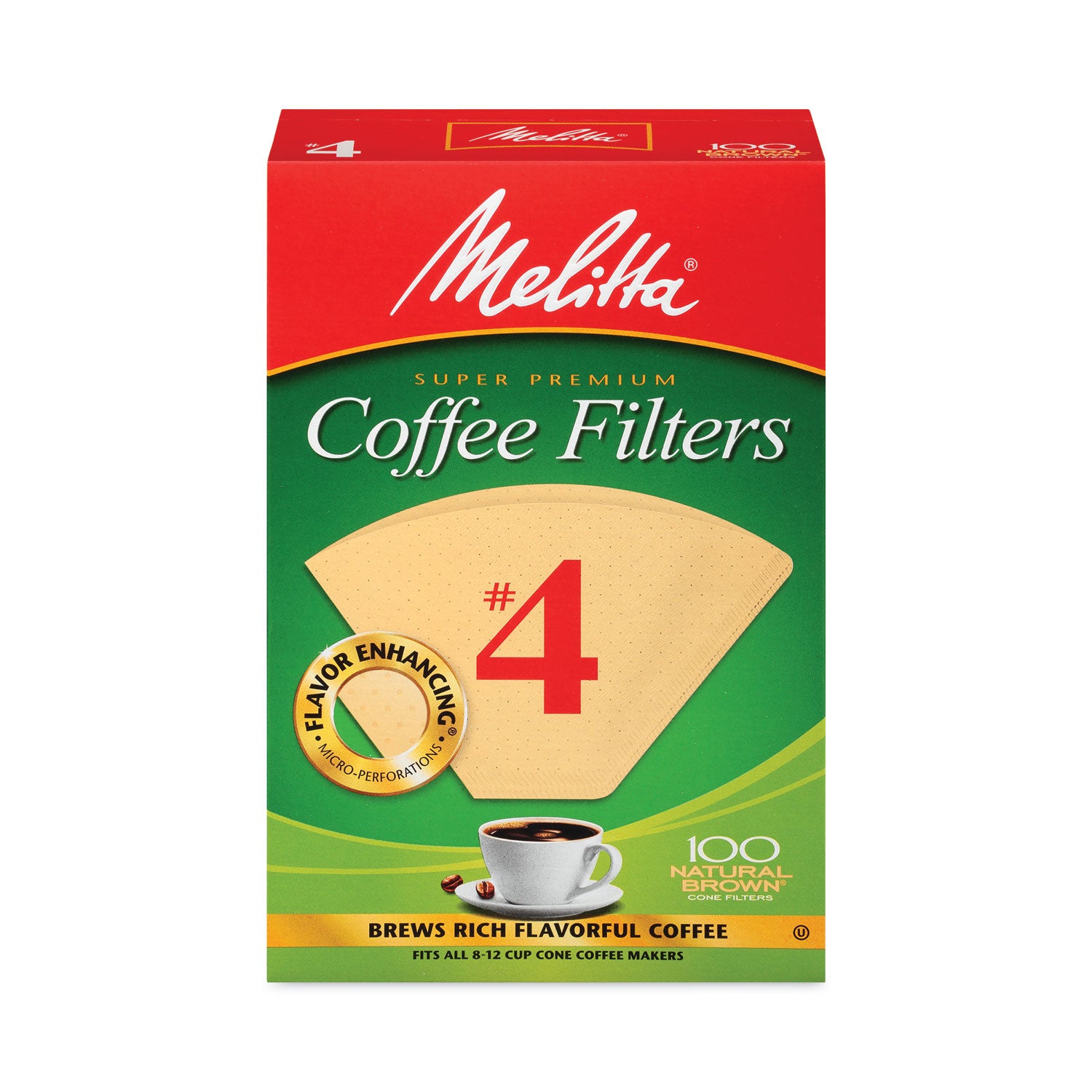 #4 Size - 100 Filter(s) - 12 Cup(s) - Cone - Micro Perforated, Double Crimped, Chlorine-free, Gluten-free, Burst Resistant - 100 Filters/Box - 3 / Pack