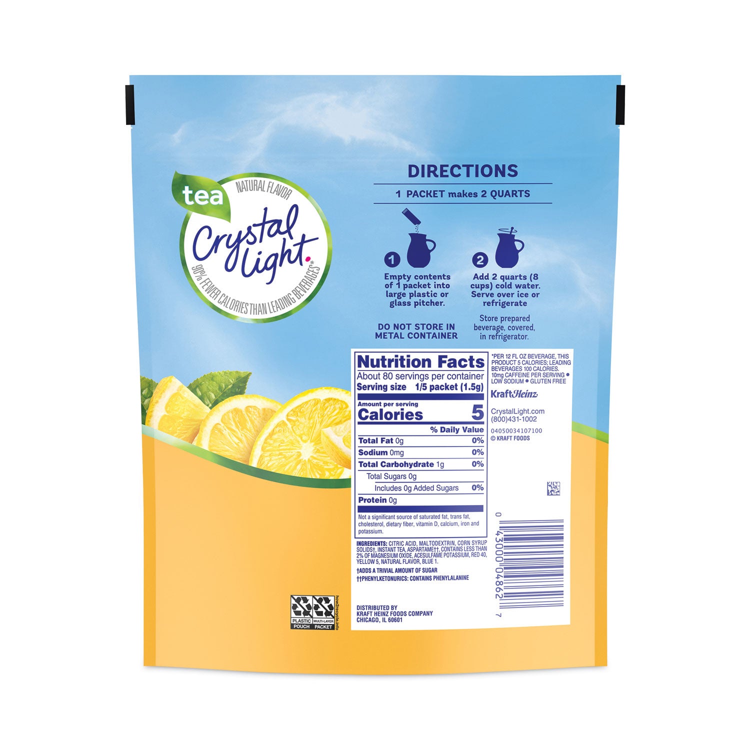 Flavored Drink Mix Pitcher Packs, Iced Tea, 0.14 oz Packets, 16 Packets/Pouch, 1 Pouch/Carton