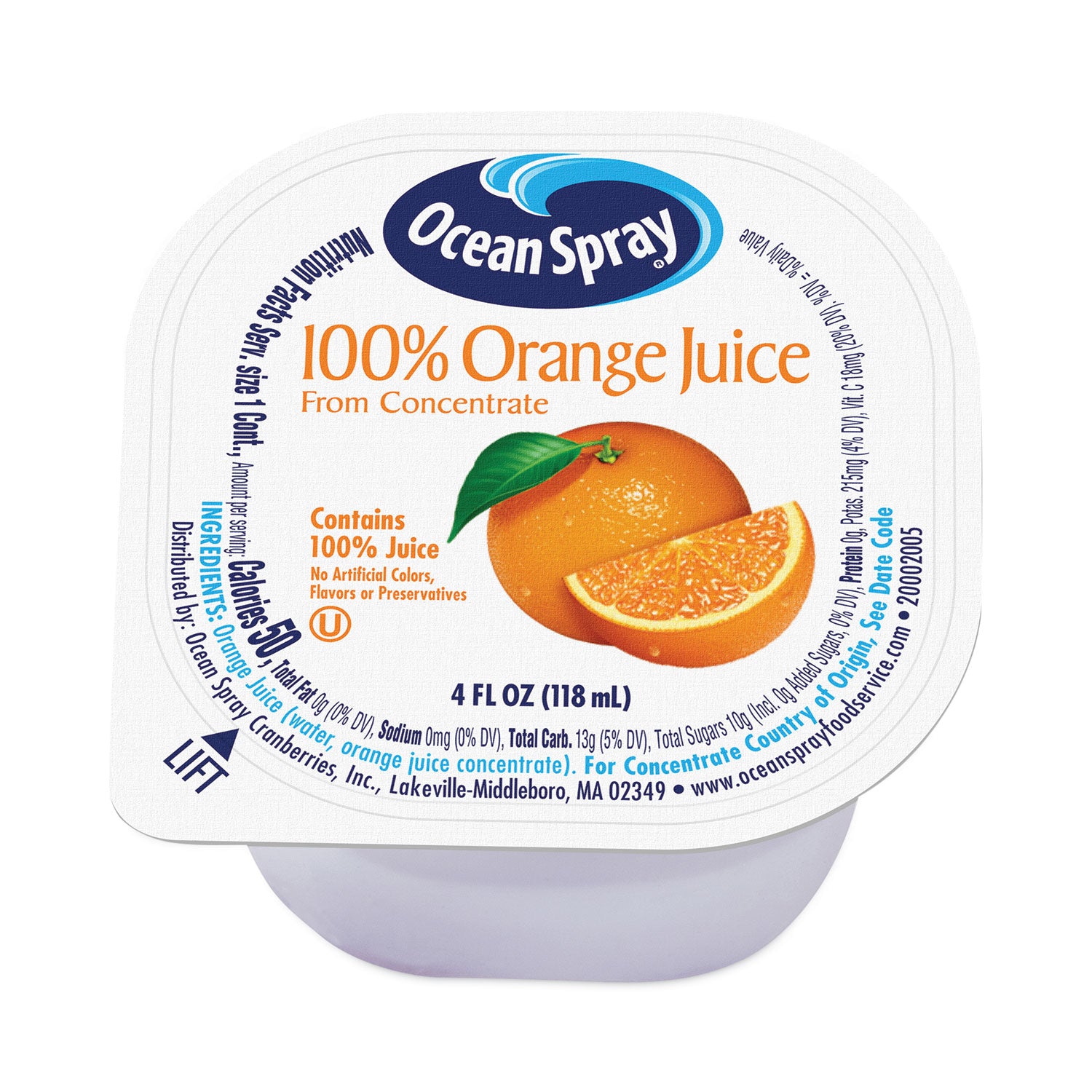 100% Juice, Orange, 4 oz Cup, 48/Box