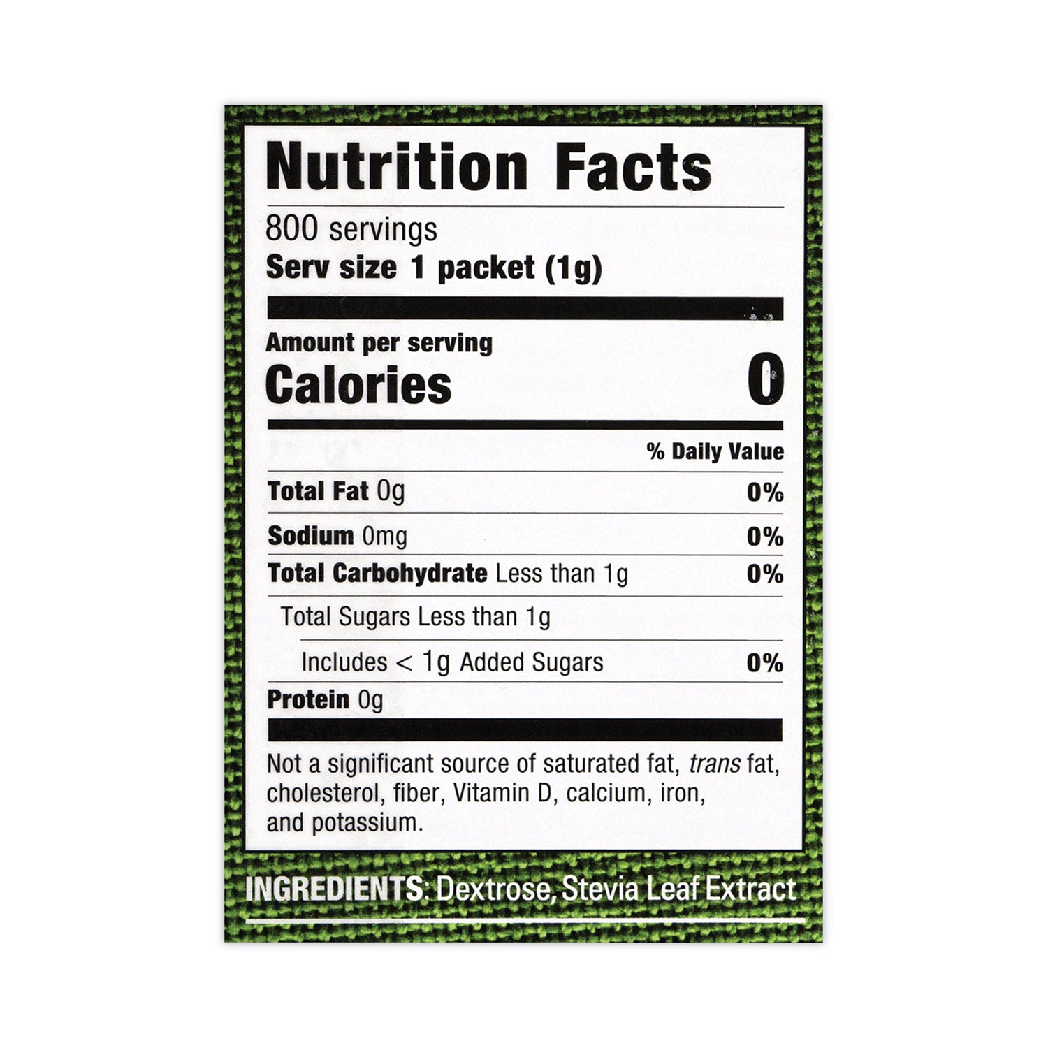 Stevia Flavor - Natural Sweetener - 800/Bag - 1 Carton