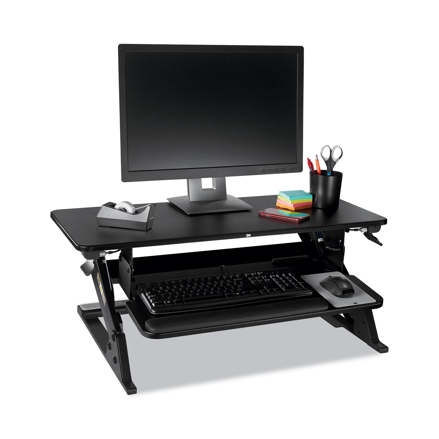 3M Precision Standing Desk, Adjustable Height 6.2"-20", Supports Up to 24" Screen, 35 lb Capacity, 23.2"W x 35.4"H x 6.2"D, Black, Includes Gel Wrist Rest & Mouse Pad, 1 Each