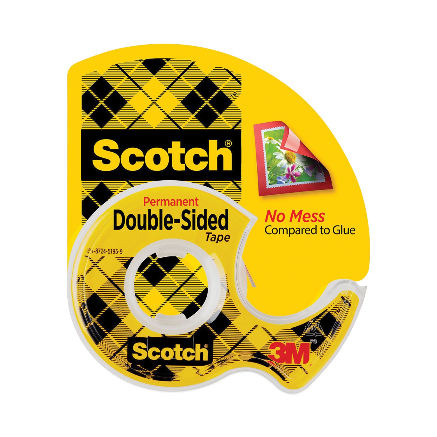 Scotch Double-Sided Tape - 12.50 yd Length x 0.50" Width - 1" Core - Clear - Acrylate - Permanent Adhesive Backing - Dispenser Included - Handheld Dispenser - Long Lasting - For Splicing, Mount Picture/Poster - 1 Roll