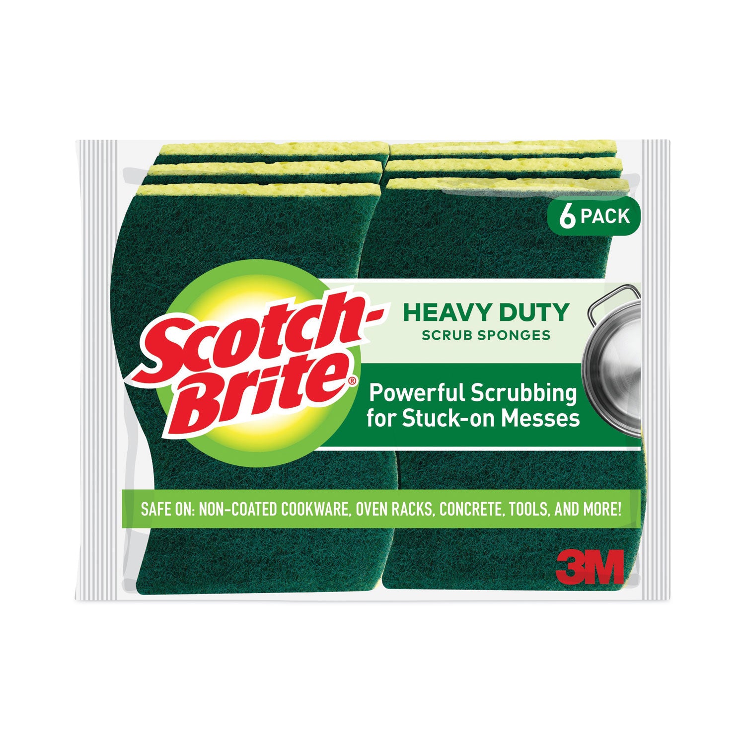 Scotch-Brite Heavy-Duty Scrub Sponges - 2.8" Height x 4.5" Width x 0.6" Depth - 6 / Pack - Green, Yellow