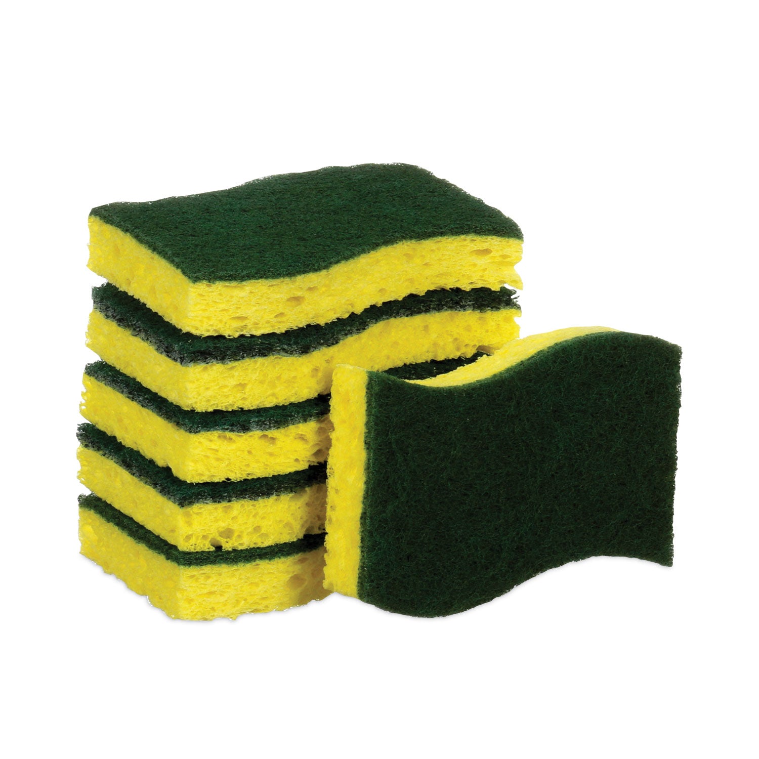Scotch-Brite Heavy-Duty Scrub Sponges - 2.8" Height x 4.5" Width x 0.6" Depth - 6 / Pack - Green, Yellow