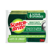 Scotch-Brite Heavy-Duty Scrub Sponges - 2.8" Height x 4.5" Width x 0.6" Depth - 6 / Pack - Green, Yellow