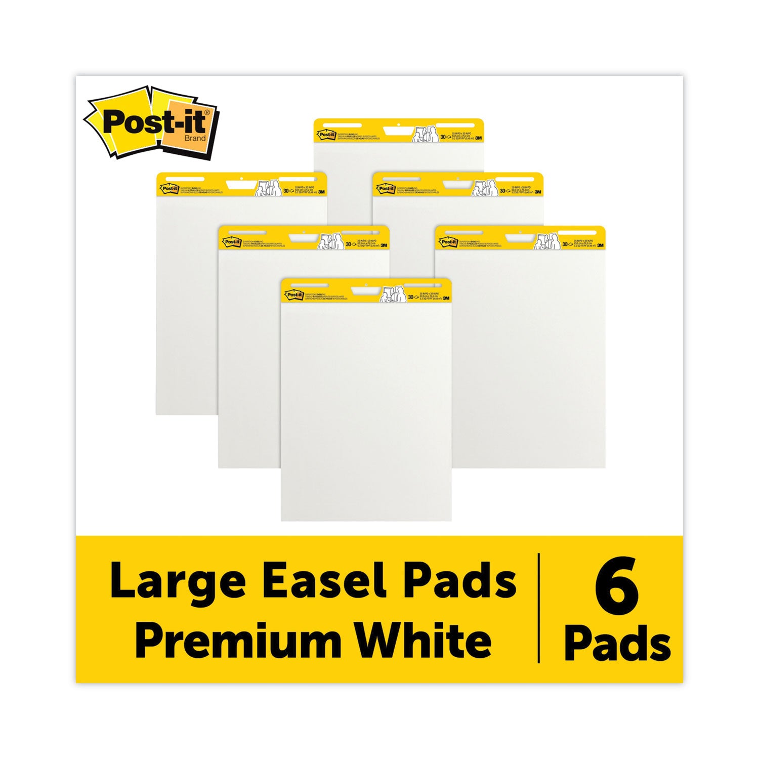Post-it® Self-Stick Easel Pad Value Pack, 25" x 30", White, 30 Sheets per Pad, 6 Pads per Carton, Stapled, Cardboard Cover, Repositionable, Bleed-Free, Sturdy Back