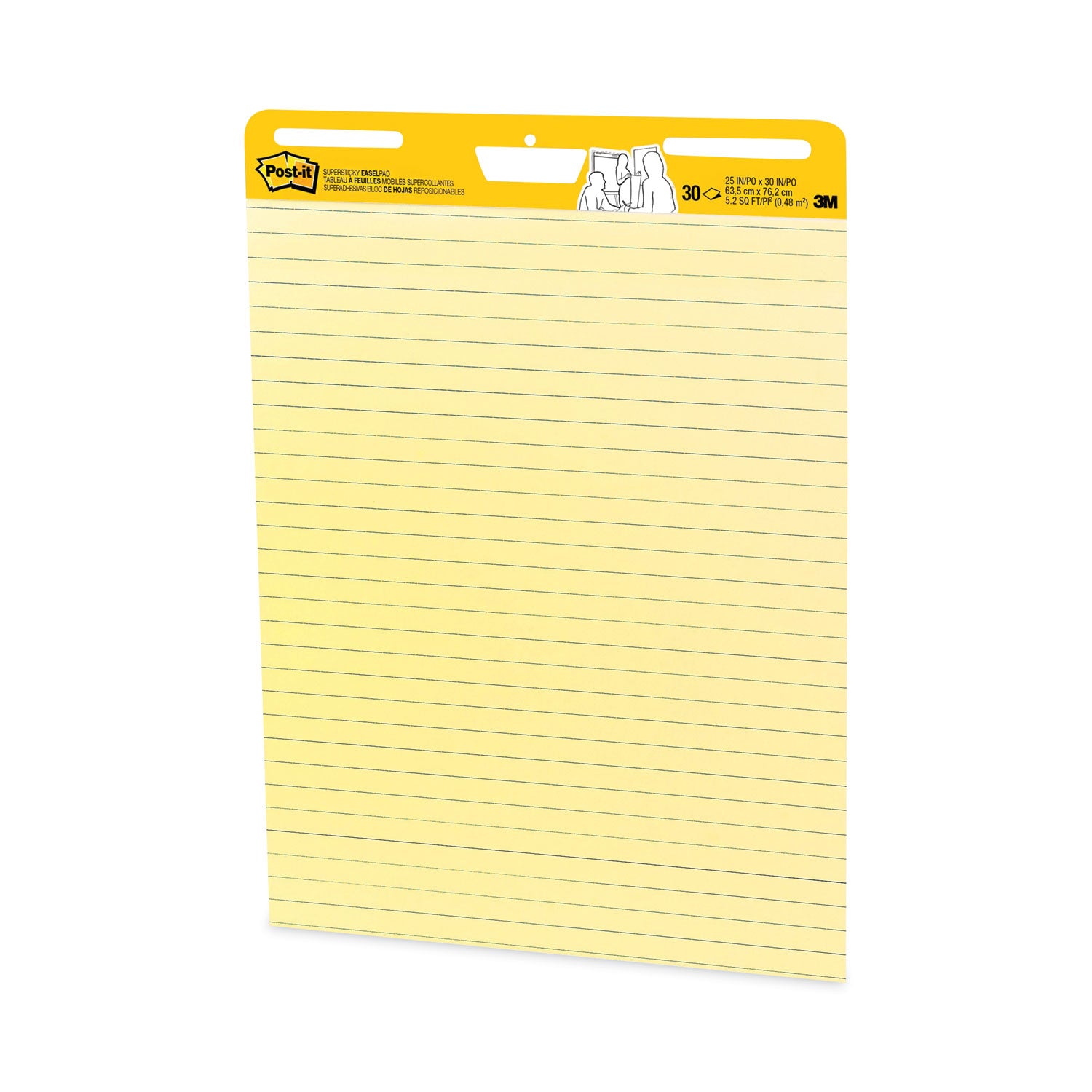 Post-it Super Sticky Easel Pad, 25" x 30", Canary Yellow, Feint Blue Margin, 30 Sheets per Pad, 4 Pads per Pack, Stapled, Self-adhesive, Perforated, Repositionable, Sturdy Back, Cardboard Cover