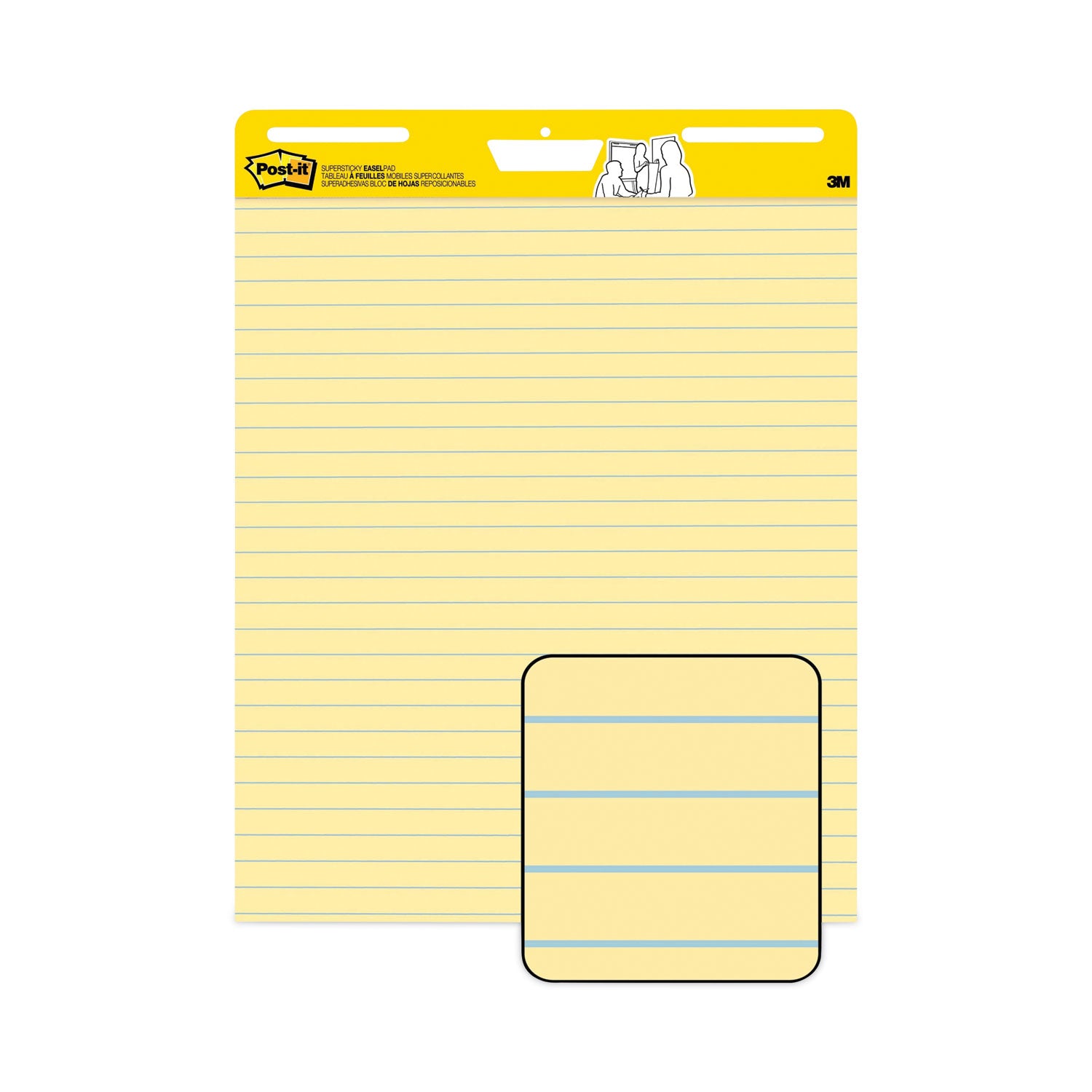 Post-it Super Sticky Easel Pad, 25" x 30", Canary Yellow, Feint Blue Margin, 30 Sheets per Pad, 4 Pads per Pack, Stapled, Self-adhesive, Perforated, Repositionable, Sturdy Back, Cardboard Cover