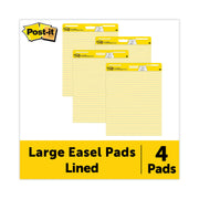 Post-it Super Sticky Easel Pad, 25" x 30", Canary Yellow, Feint Blue Margin, 30 Sheets per Pad, 4 Pads per Pack, Stapled, Self-adhesive, Perforated, Repositionable, Sturdy Back, Cardboard Cover