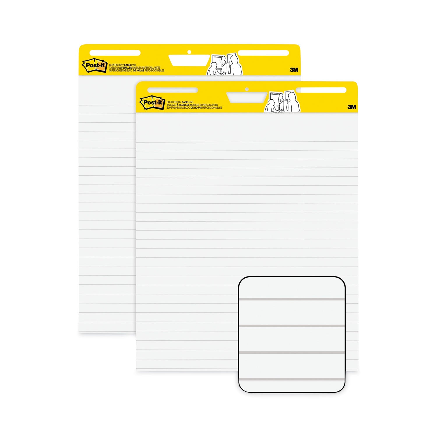Post-it Super Sticky Easel Pad, Ruled, 25" x 30", 30 Sheets per Pad, 2 Pads per Carton, Self-Stick, Repositionable, Bleed-Resistant, Handle, Sturdy Backcard, Universal Slot, Adhesive Backing