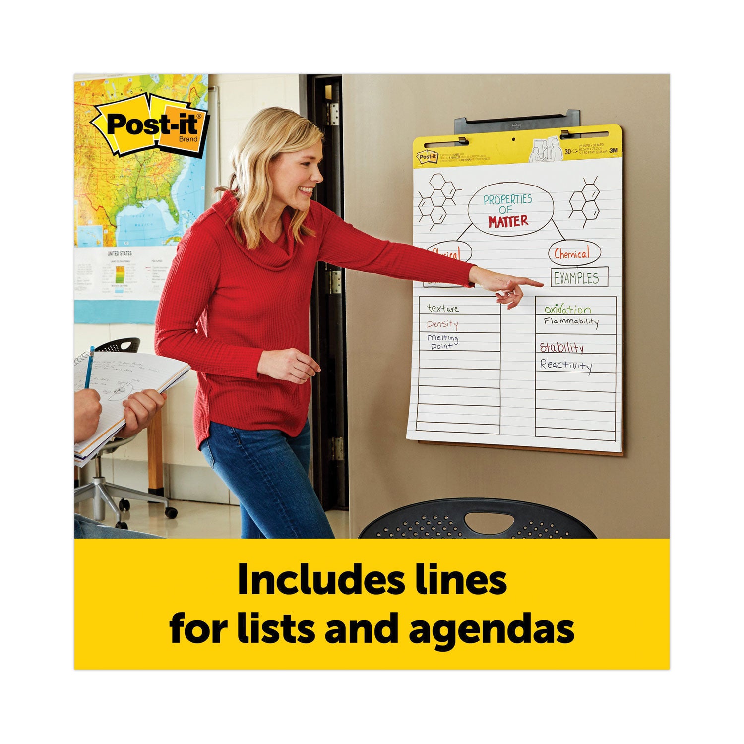 Post-it Super Sticky Easel Pad, Ruled, 25" x 30", 30 Sheets per Pad, 2 Pads per Carton, Self-Stick, Repositionable, Bleed-Resistant, Handle, Sturdy Backcard, Universal Slot, Adhesive Backing