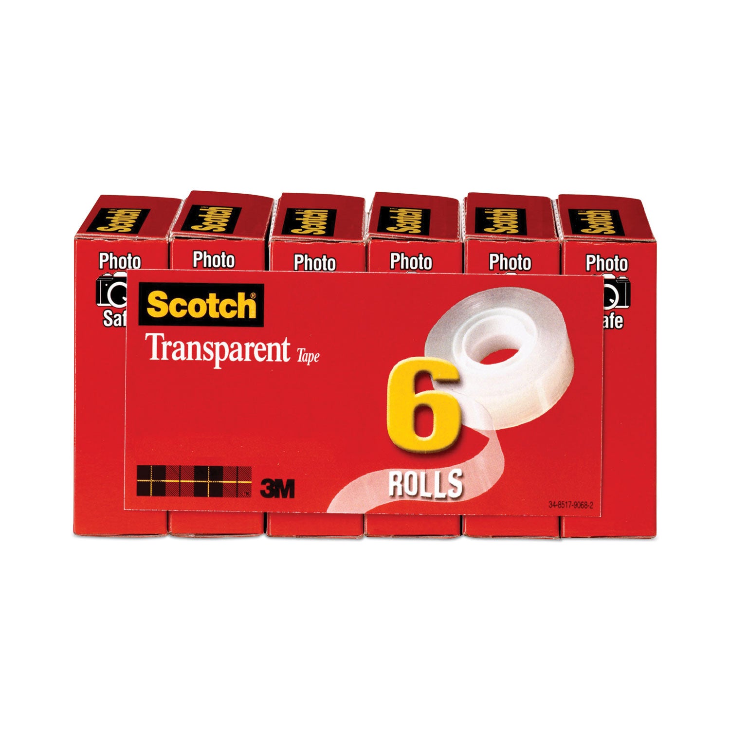 Scotch Transparent Tape - 3/4"W - 27.78 yd Length x 0.75" Width - 1" Core - Clear - Moisture Resistant, Stain Resistant, Long Lasting - For Mending, Packing, Multipurpose, Wrapping, Label Protection - 6 / Pack
