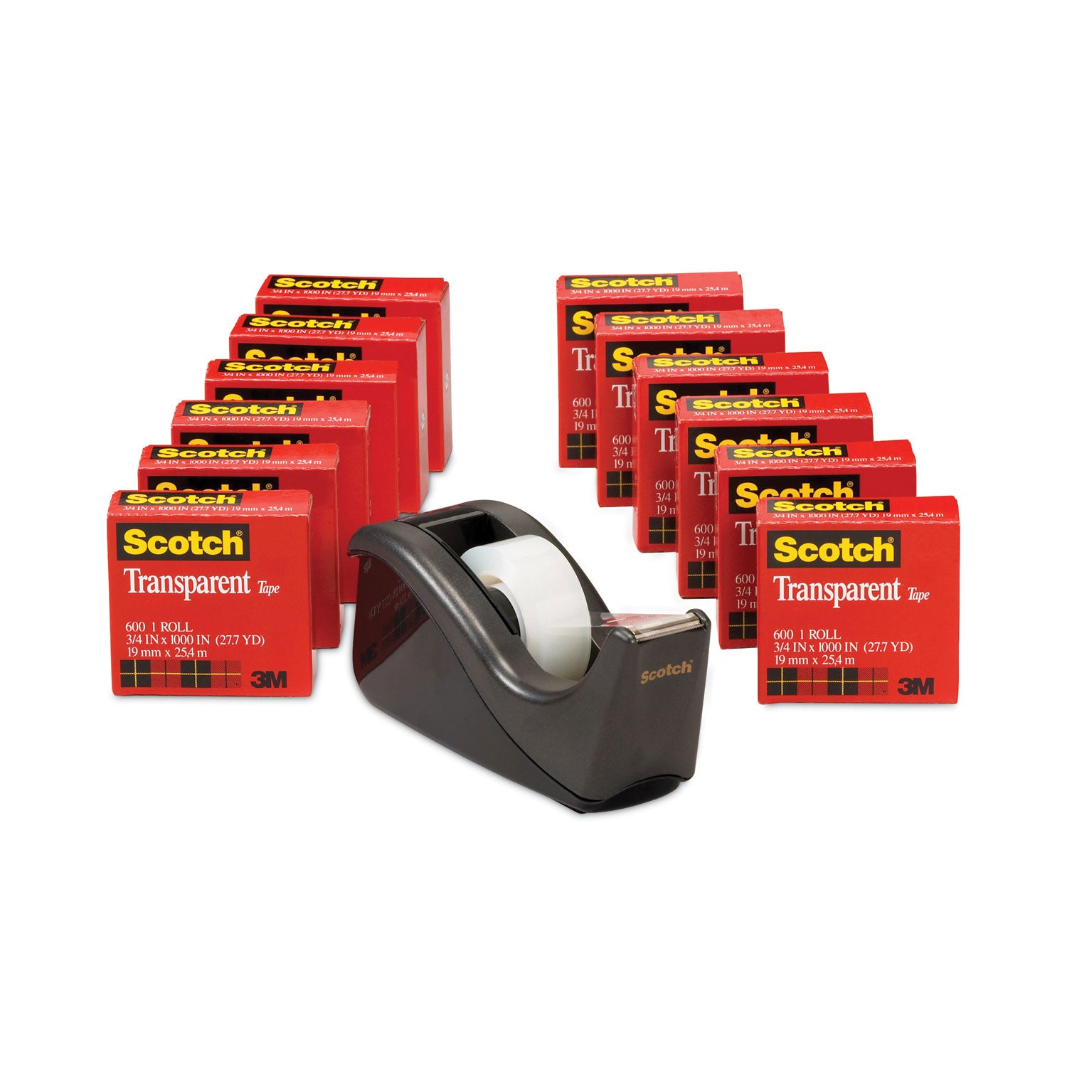 27.78 yd Length x 0.75" Width - 1" Core - Clear - Dispenser Included - Desktop Dispenser - Moisture Resistant, Stain Resistant, Long Lasting - For Multipurpose, Label Protection, Wrapping, Mending - 12 / Pack