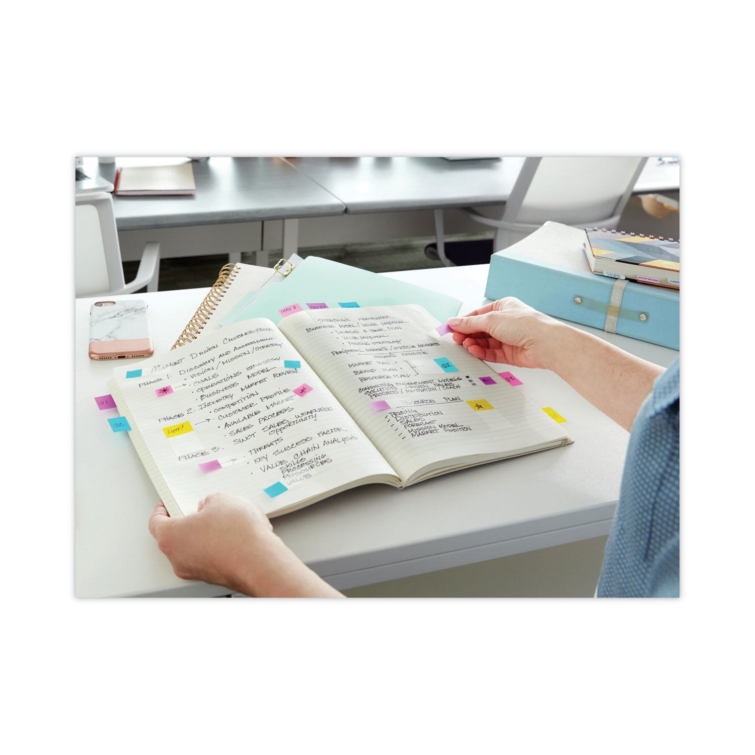 Post-it&reg; Flags - 100 x Blue - 1" Flag/Note Width x 1 3/4" Flag/Note Length - Rectangle - Unruled - Blue - Removable, Tab - Dispenser Included - 1 Pack