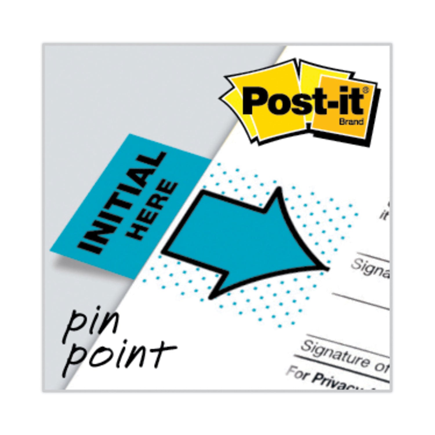 Post-it&reg; Message Flags - 100 - 1" Flag/Note Width x 1 3/4" Flag/Note Length - Arrow, Rectangle - Unruled - Initial Here - Blue - Removable, Self-adhesive - Dispenser Included - 1 Pack