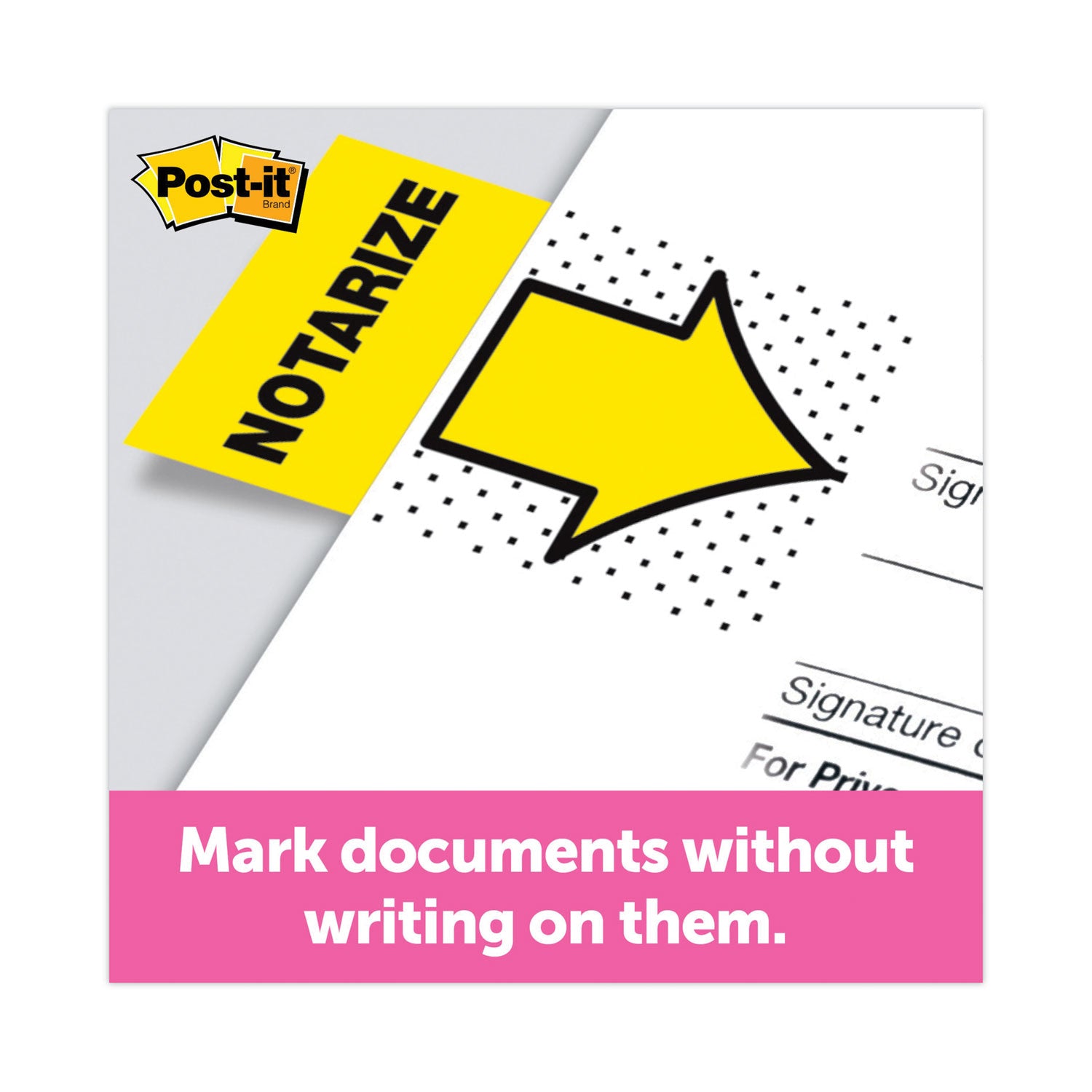 Post-it&reg; Message Flags - 100 - 1" Flag/Note Width x 1 3/4" Flag/Note Length - Arrow, Rectangle - Unruled - Notarize - Yellow - Removable, Self-adhesive - Dispenser Included - 1 Pack