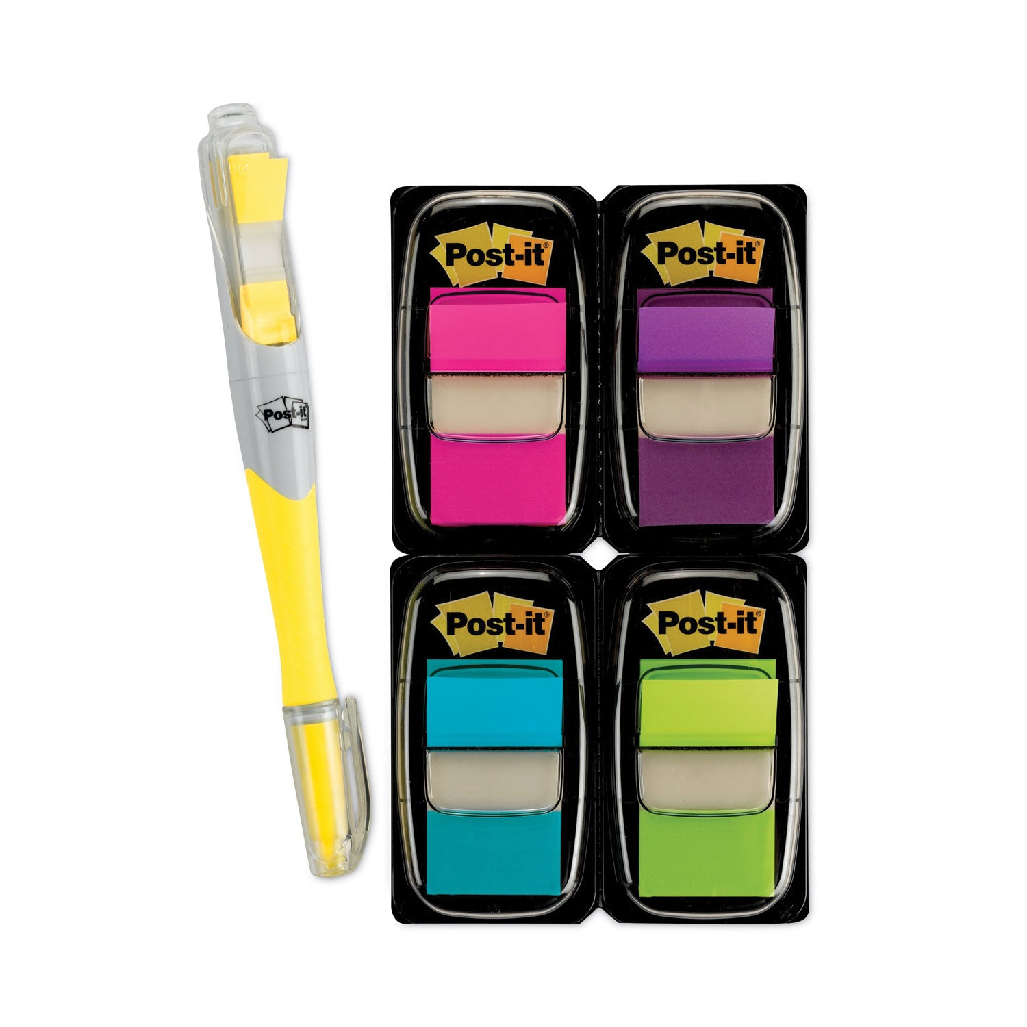 Post-it&reg; Flags Value Pack - 200 - 1" Flag/Note Width x 1 3/4" Flag/Note Length - Rectangle, Arrow - Unruled - Aqua, Yellow, Green, Purple, Pink, Blue - Self-adhesive, Removable - Dispenser Included - 200 / Pack