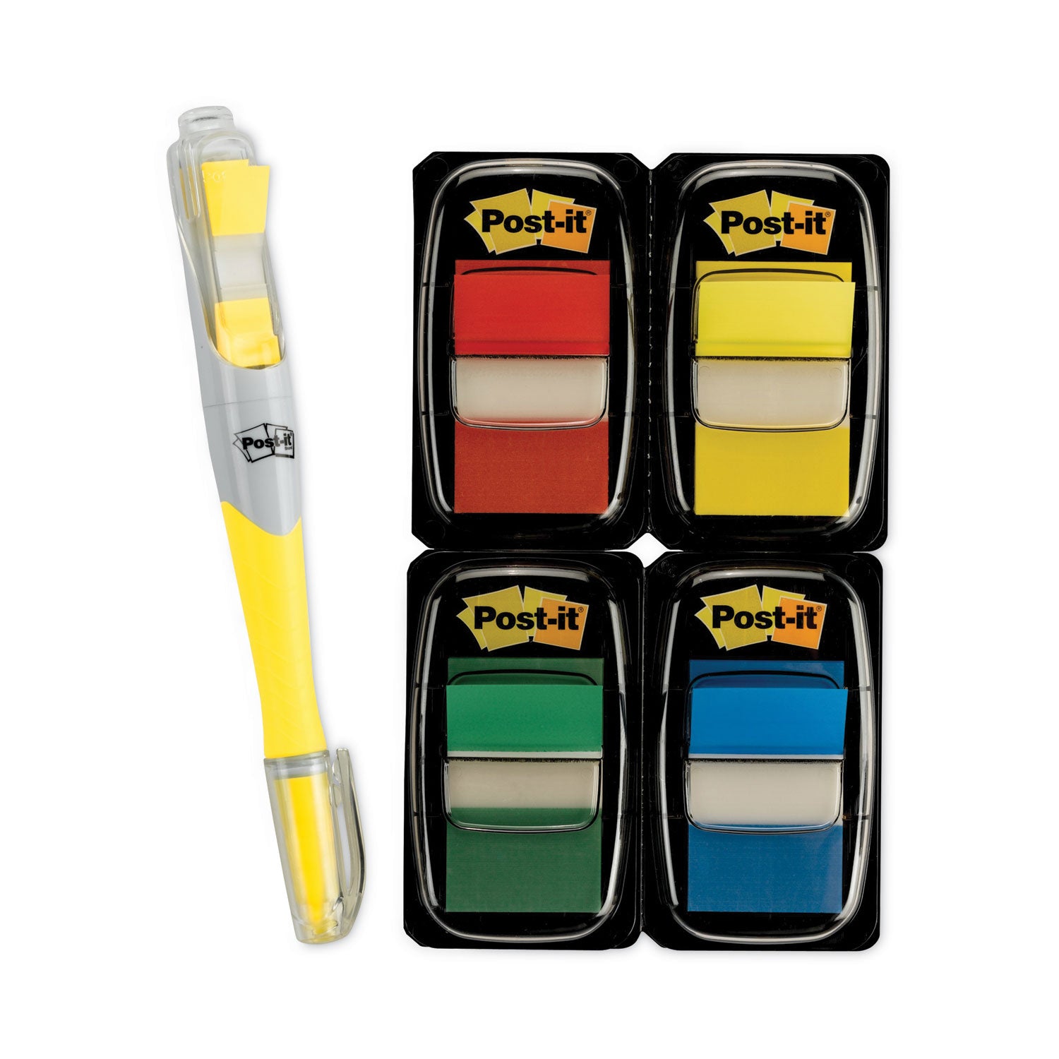 Post-it&reg; Flags Value Pack - 200 - 1" Flag/Note Width x 1 3/4" Flag/Note Length - Rectangle - Unruled - Red, Green, Yellow, Blue, Assorted - Self-adhesive, Removable - Dispenser Included - 1 Pack