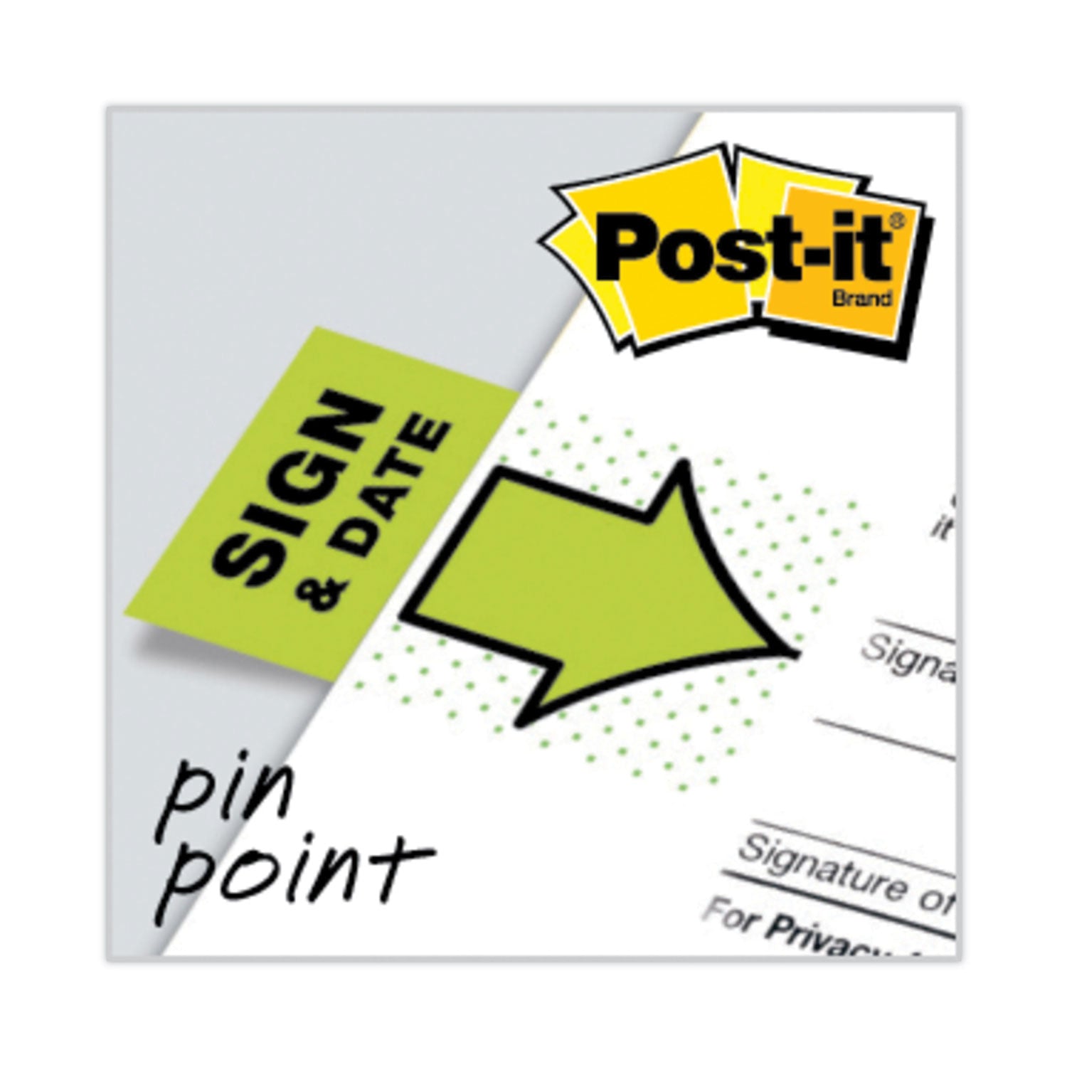 Post-it&reg; Message Flags - 100 x Green - 1" Flag/Note Width x 1 3/4" Flag/Note Length - Arrow, Rectangle - Unruled - Sign & Date - Green - Removable, Self-adhesive - Dispenser Included - 1 Pack