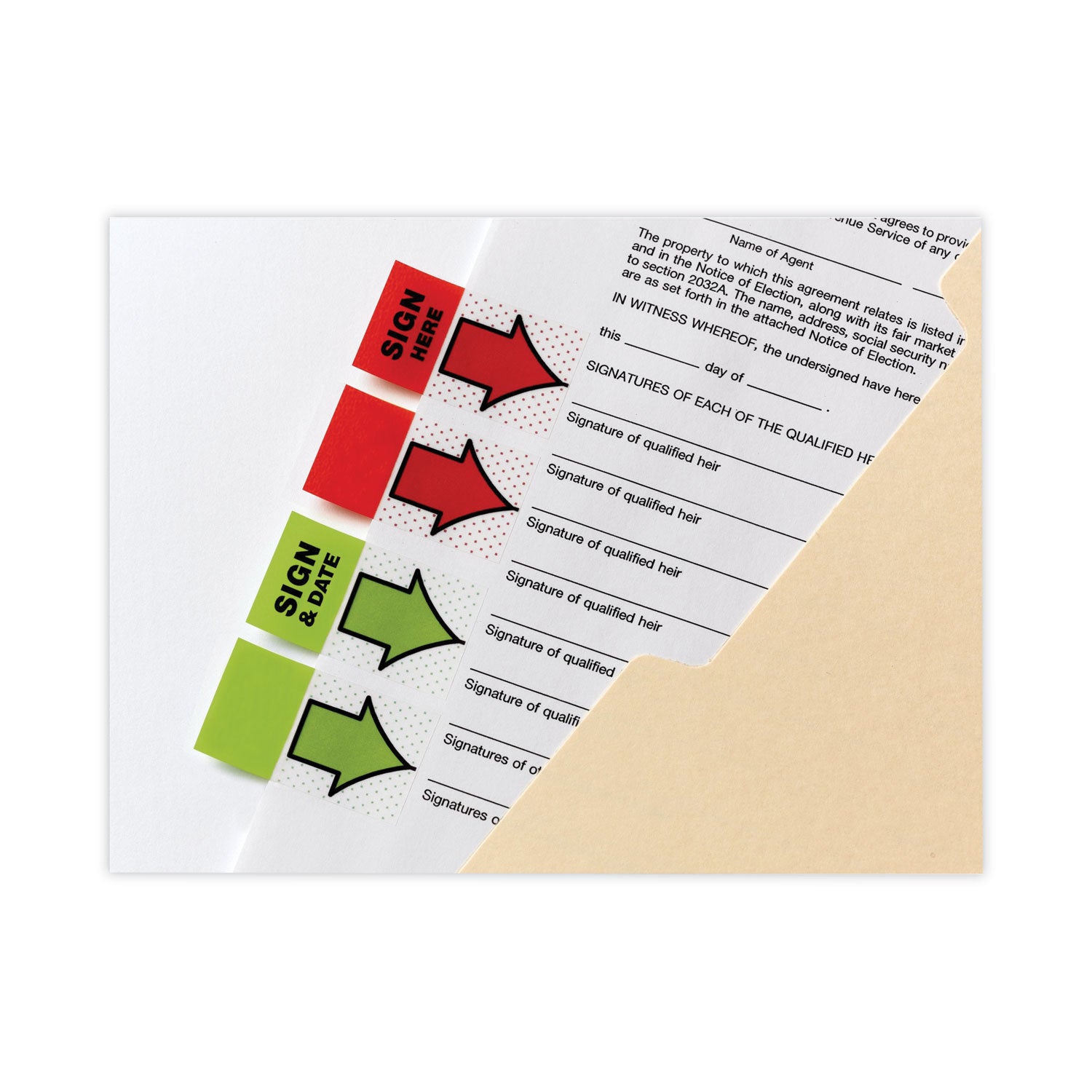 Post-it&reg; Message Flags - 100 x Green - 1" Flag/Note Width x 1 3/4" Flag/Note Length - Arrow, Rectangle - Unruled - Sign & Date - Green - Removable, Self-adhesive - Dispenser Included - 1 Pack