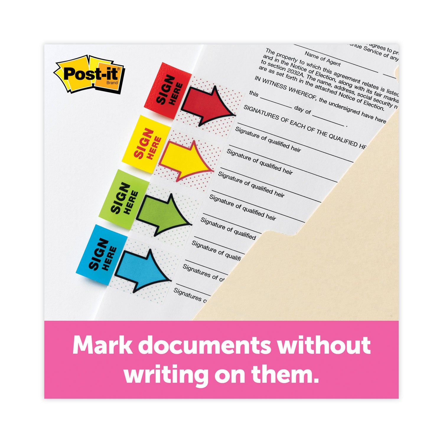 Post-it&reg; Message Flags - 100 x Green - 1" Flag/Note Width x 1 3/4" Flag/Note Length - Arrow, Rectangle - Unruled - Sign & Date - Green - Removable, Self-adhesive - Dispenser Included - 1 Pack
