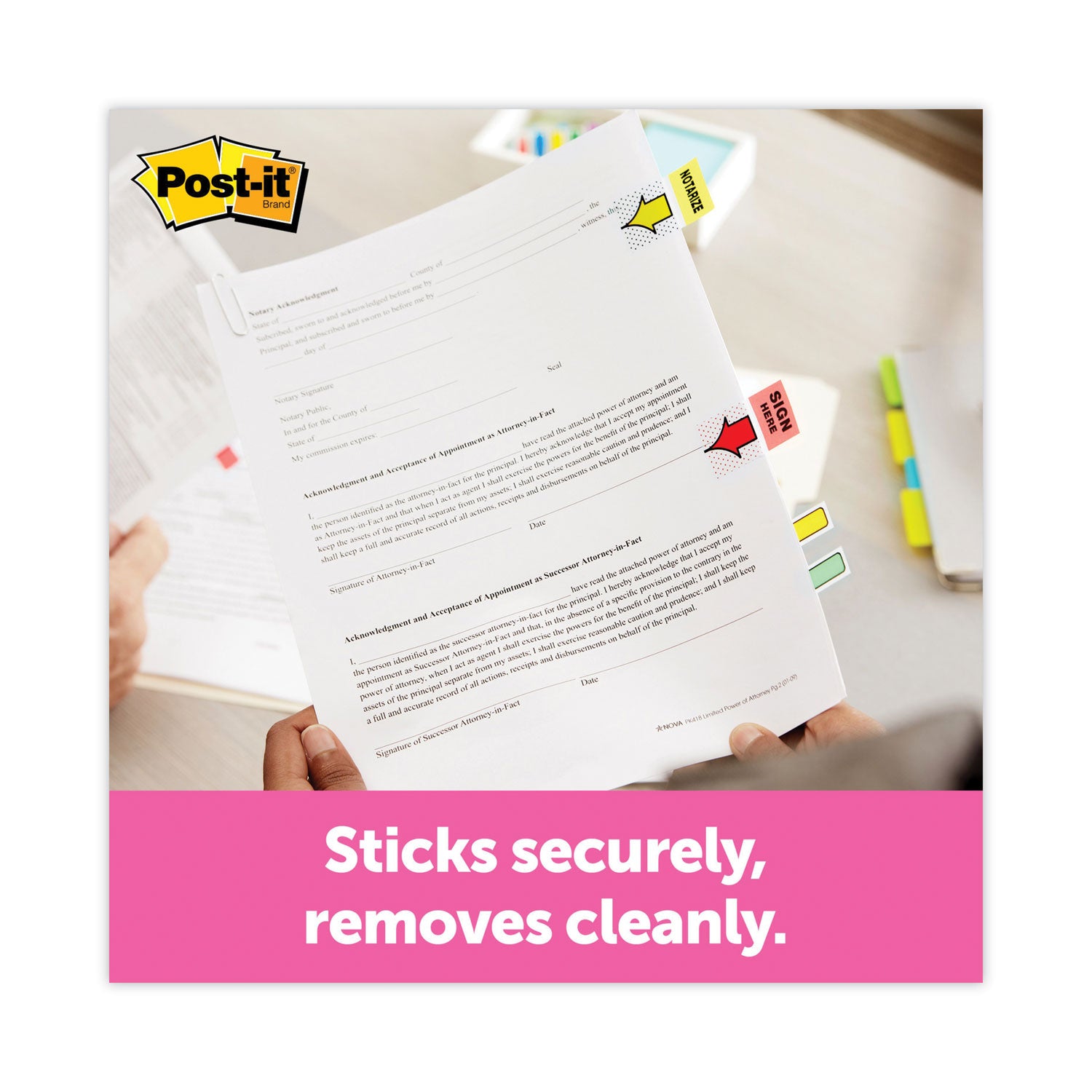 Post-it&reg; Message Flags - 100 x Yellow - 1" Flag/Note Width x 1 3/4" Flag/Note Length - Arrow, Rectangle - Unruled - SIGN HERE - Yellow - Removable, Self-adhesive - Dispenser Included - 1 Pack