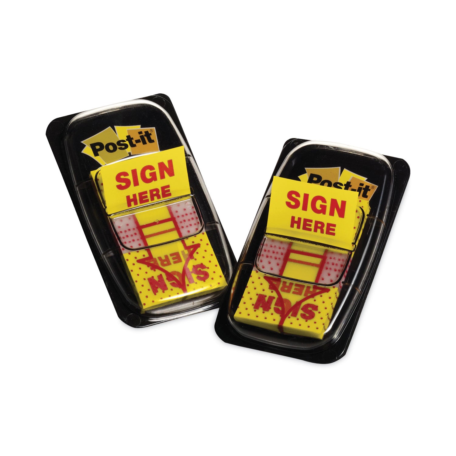 Post-it&reg; Message Flags - 100 x Yellow - 1" Flag/Note Width x 1 3/4" Flag/Note Length - Arrow, Rectangle - Unruled - SIGN HERE - Yellow - Removable, Self-adhesive - Dispenser Included - 1 Pack